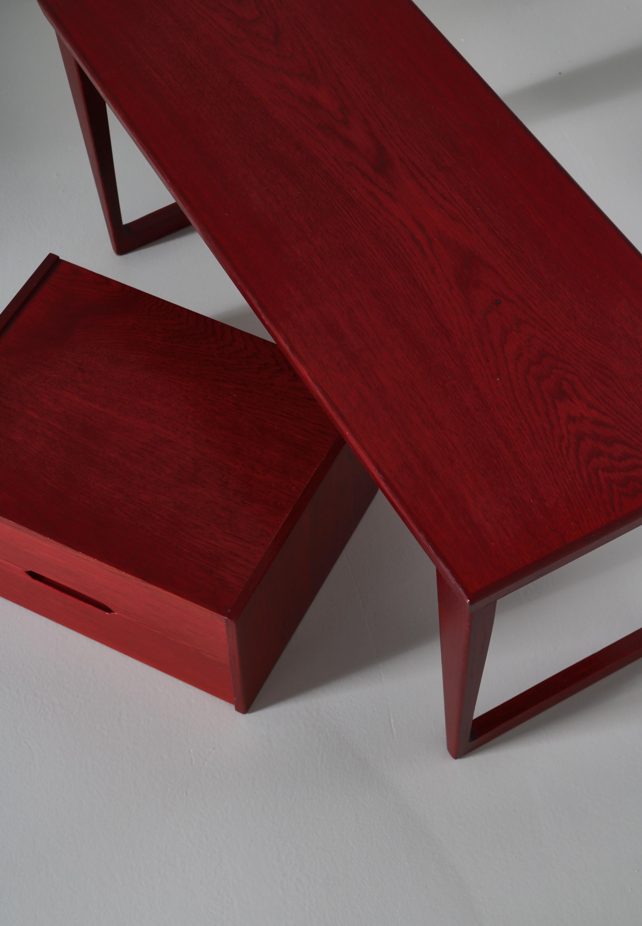 Danish Modern Red Hallway Set Bench, Drawers & Mirror, Aksel Kjersgaard, 1960s For Sale 3