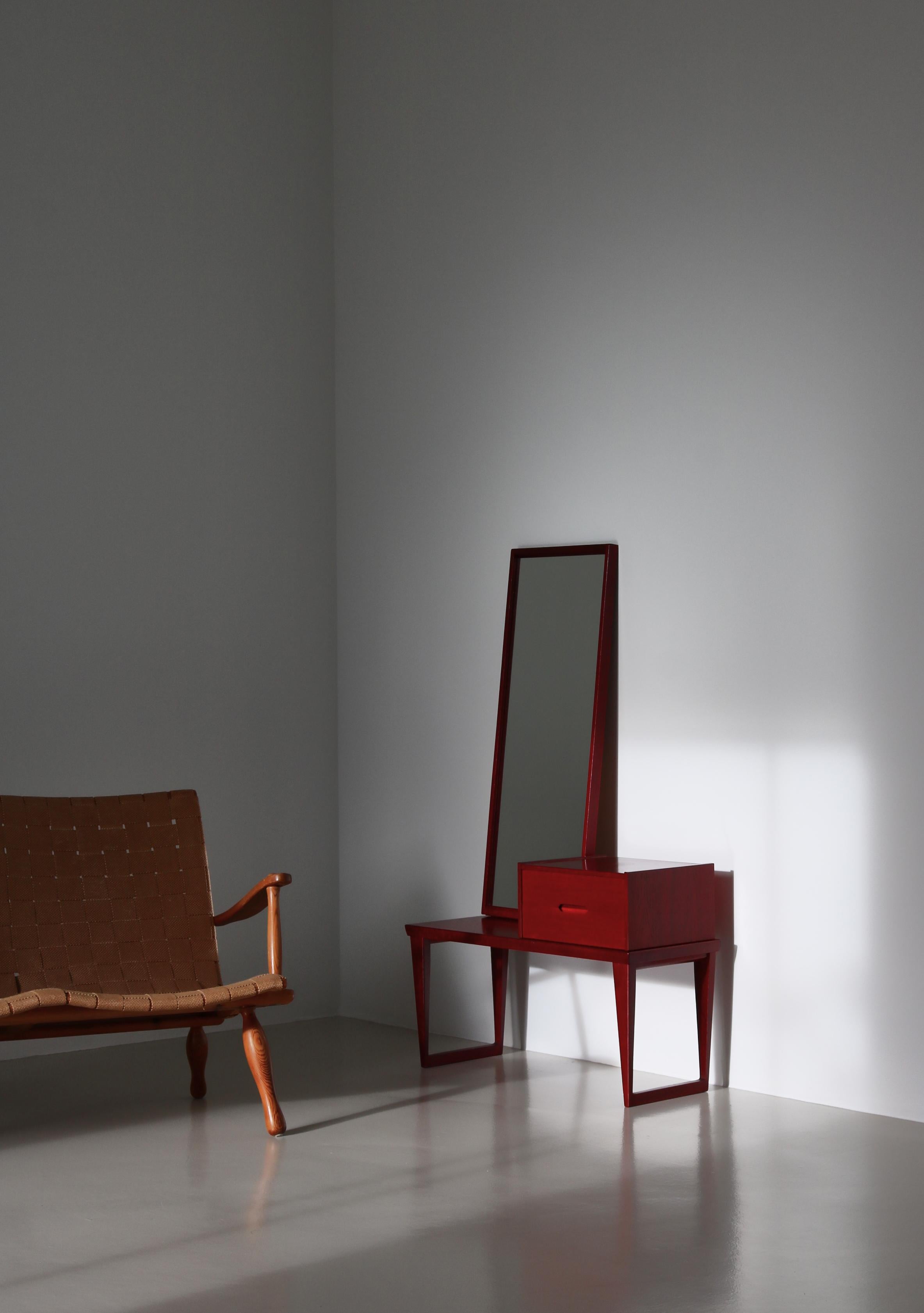 Danish Modern Red Hallway Set Bench, Drawers & Mirror, Aksel Kjersgaard, 1960s For Sale 9