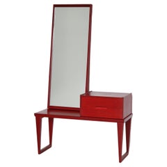 Vintage Danish Modern Red Hallway Set Bench, Drawers & Mirror, Aksel Kjersgaard, 1960s