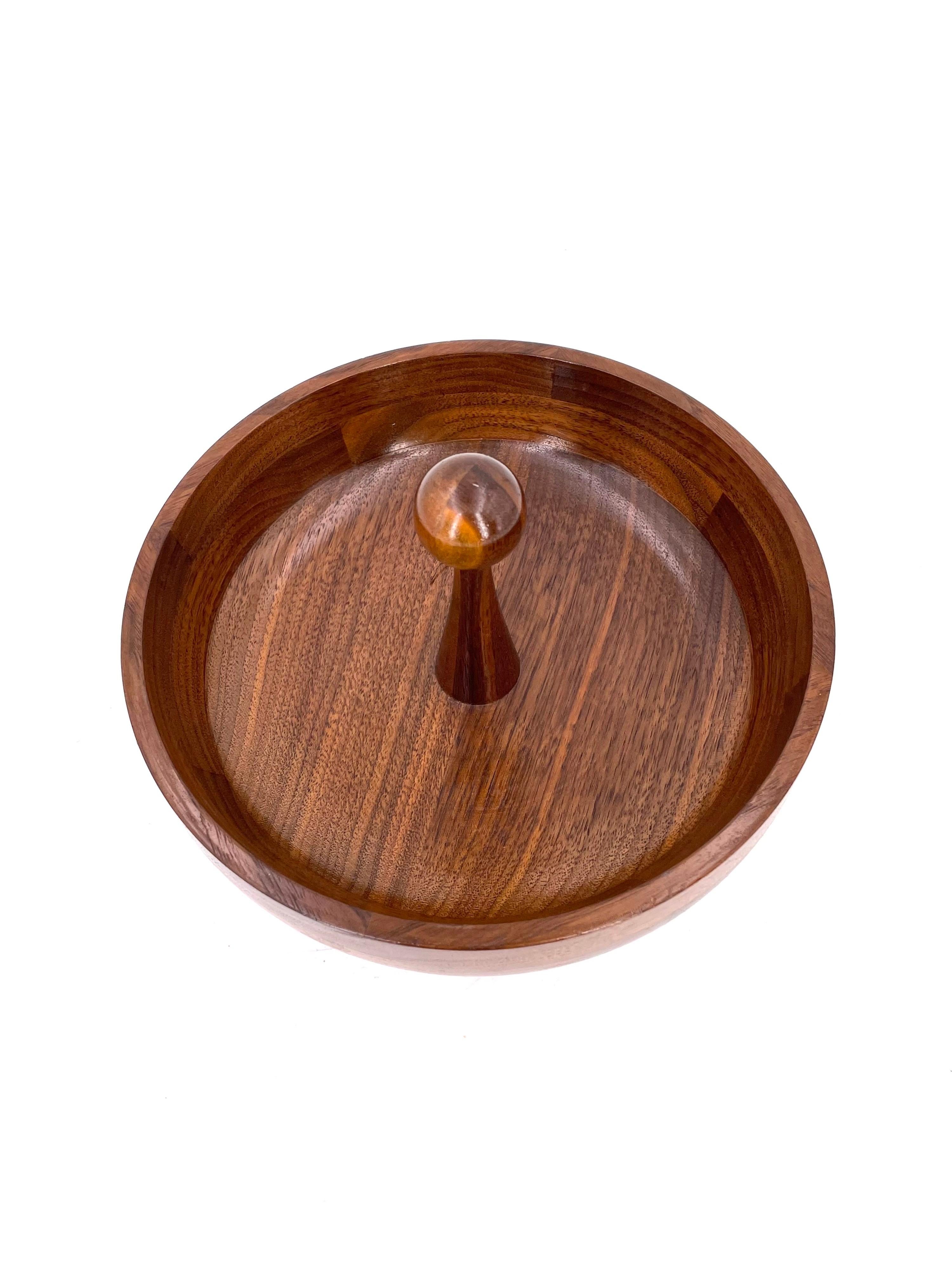 Mid-Century Modern Danish Modern Hand-Carved Solid Walnut Nut Bowl Catch It All