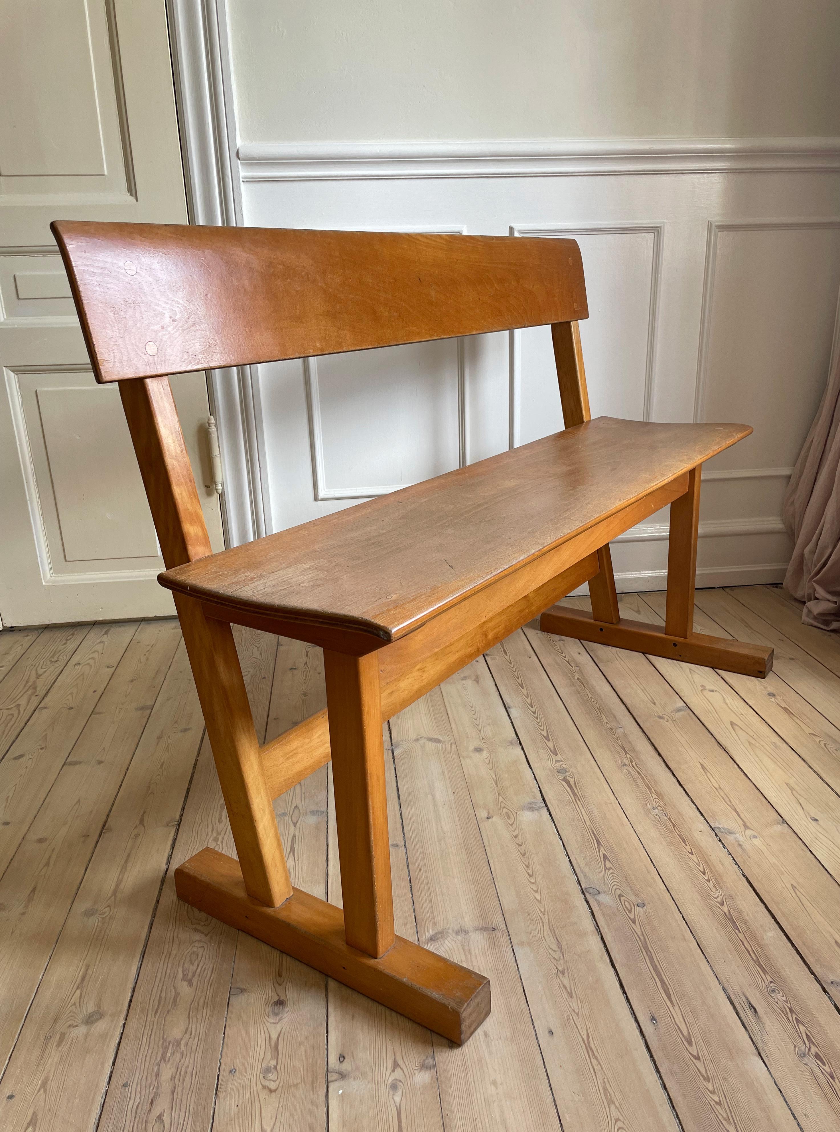 Danish Modern Hand-Crafted Wooden Bench, 1950s For Sale 8