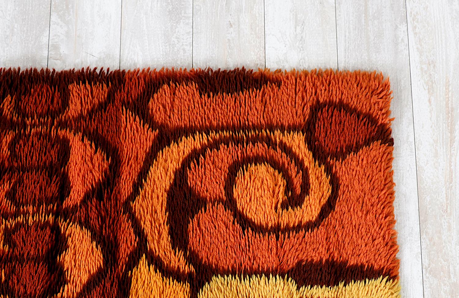 Danish Modern Hand-Knotted Orange Rug by Rya In Excellent Condition For Sale In Los Angeles, CA
