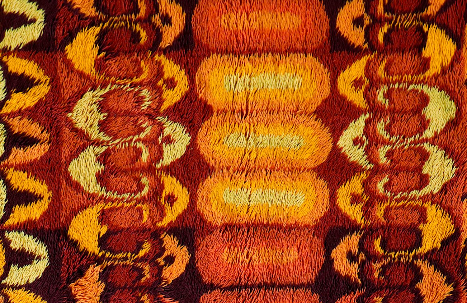 Wool Danish Modern Hand-Knotted Orange Rug by Rya For Sale