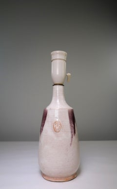 Danish Modern Crackle Glaze White, Purple Ceramic Table Lamp, 1960s
