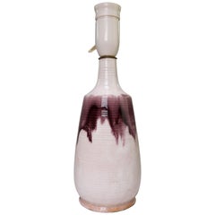 Danish Modern Crackle Glaze White, Purple Ceramic Table Lamp, 1960s