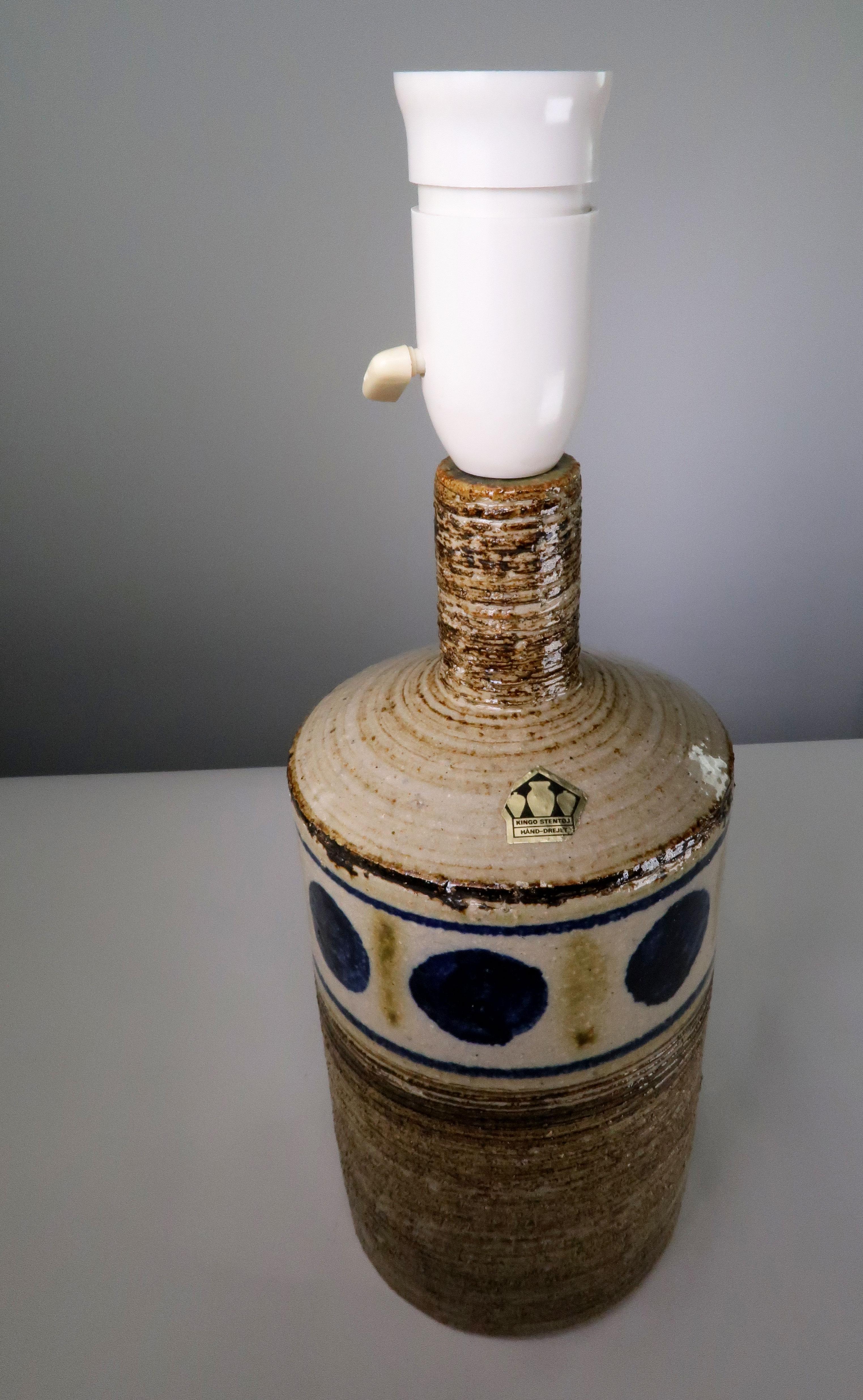 Glazed Kingo Keramik Golden Blue Dots Ceramic Table Lamp, 1960s For Sale