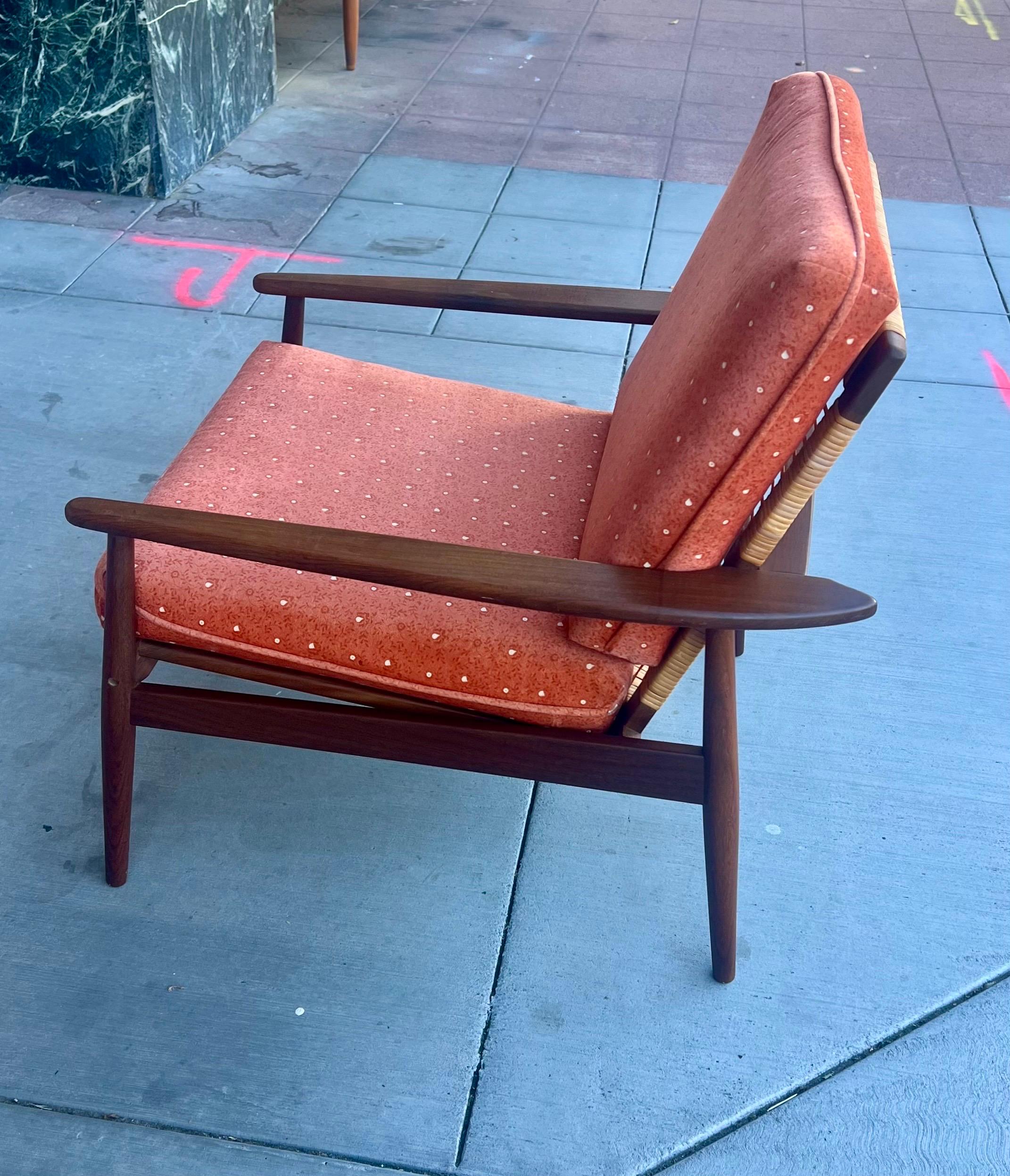 20th Century Danish Modern Hans Olsen Teak and Cane Lounge Chair for Juul Kristensen For Sale