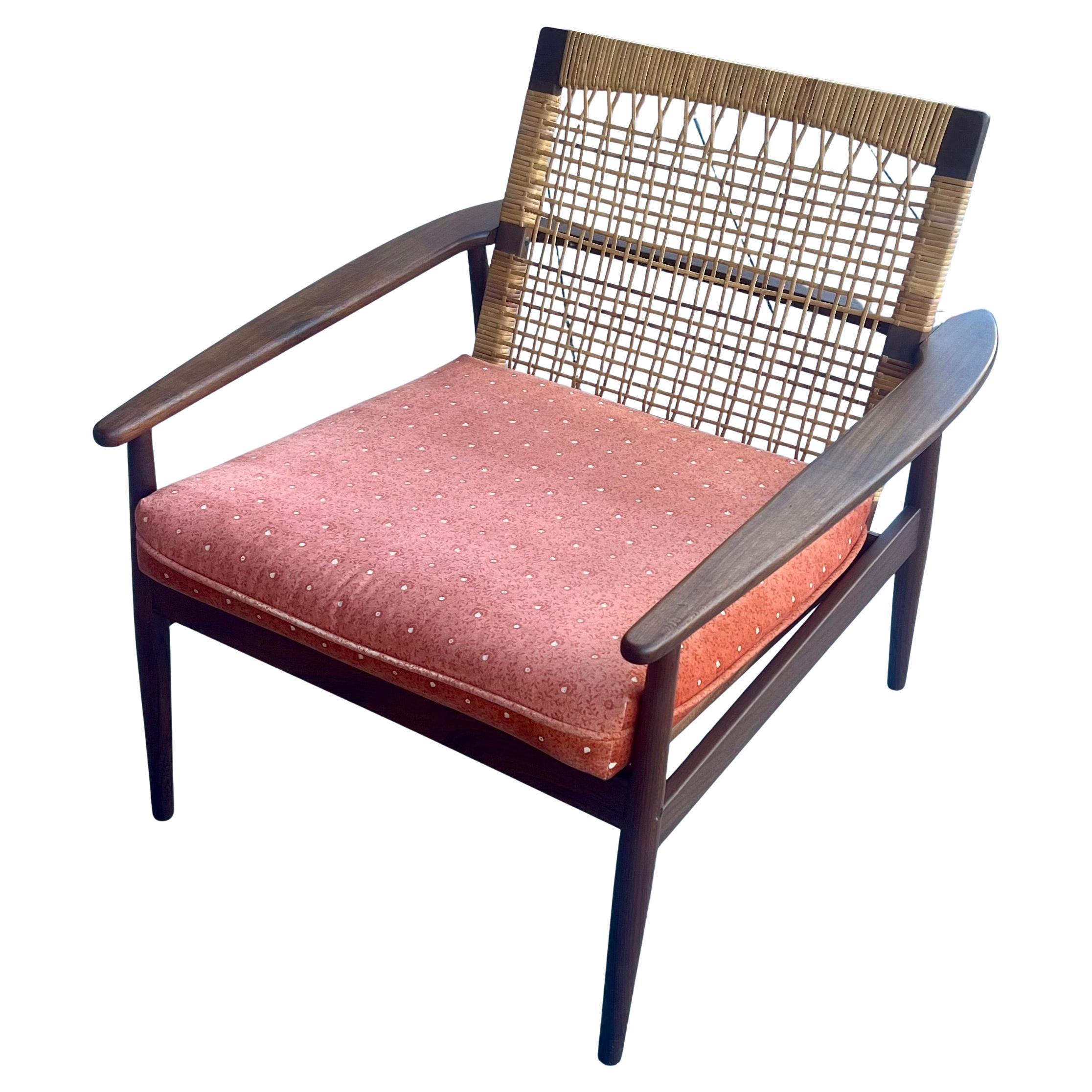 Danish Modern Hans Olsen Teak and Cane Lounge Chair for Juul Kristensen For Sale