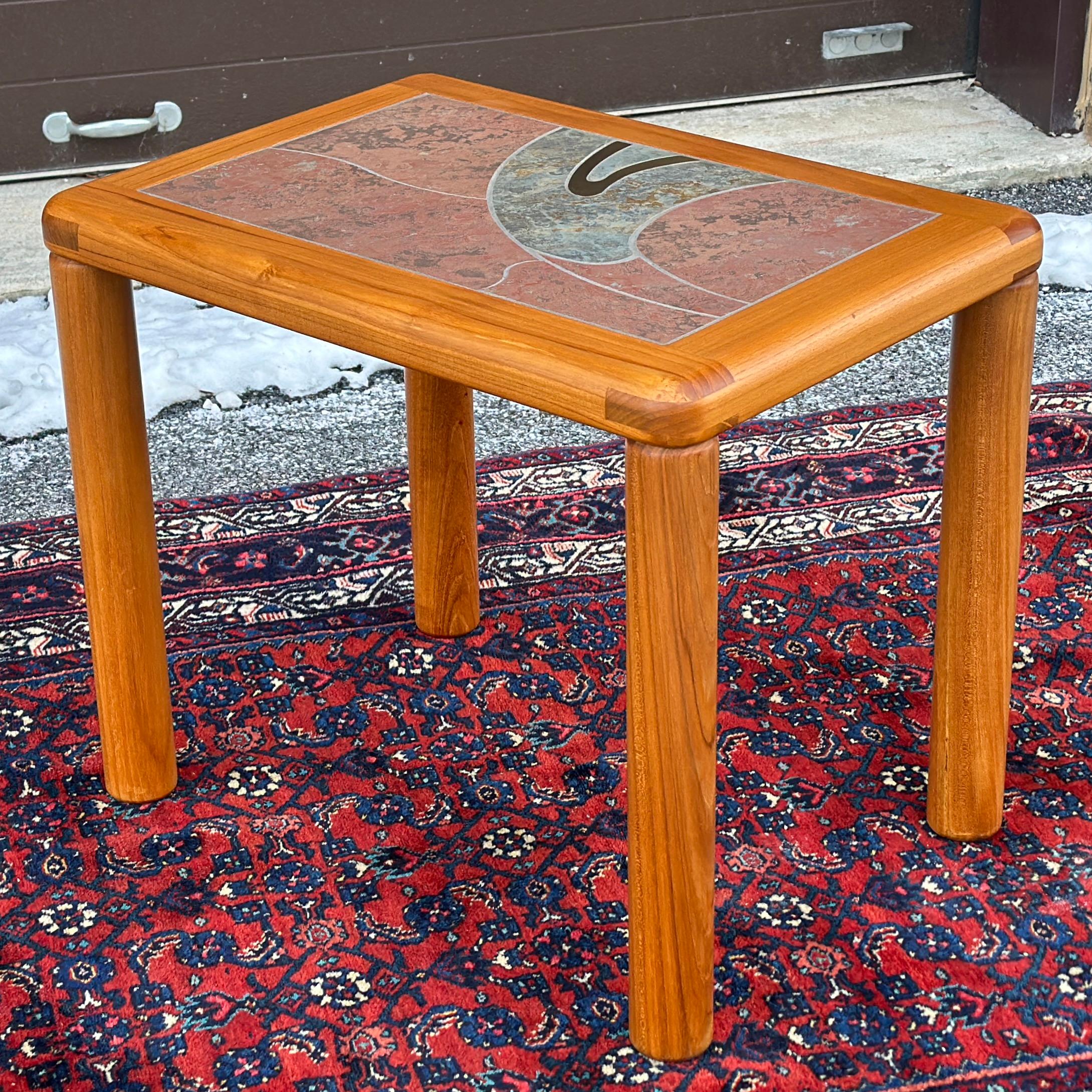 Danish Modern Haslev Teak Side Table With Tile & Brass Top by Tue Poulsen 4