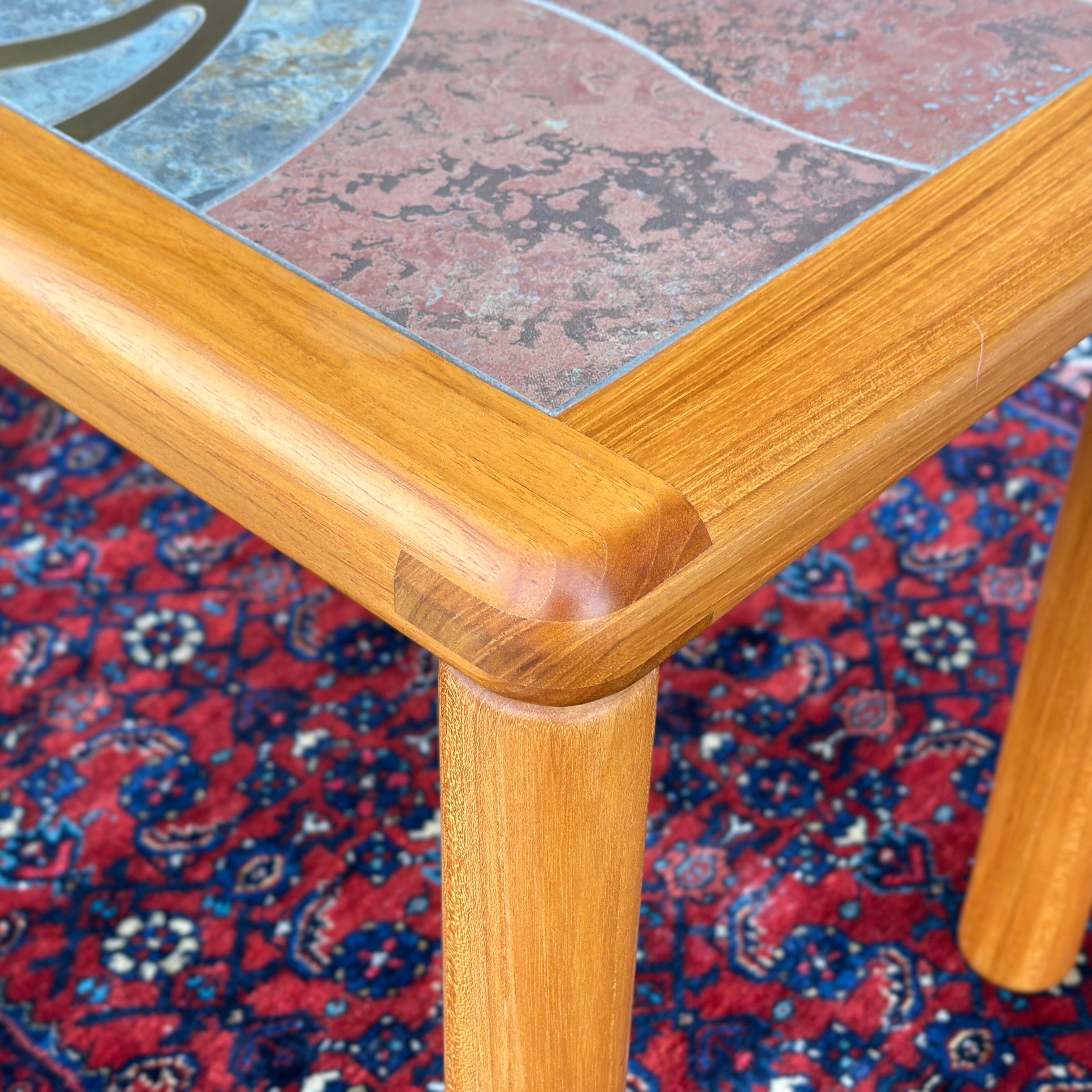 Hand-Crafted Danish Modern Haslev Teak Side Table With Tile & Brass Top by Tue Poulsen