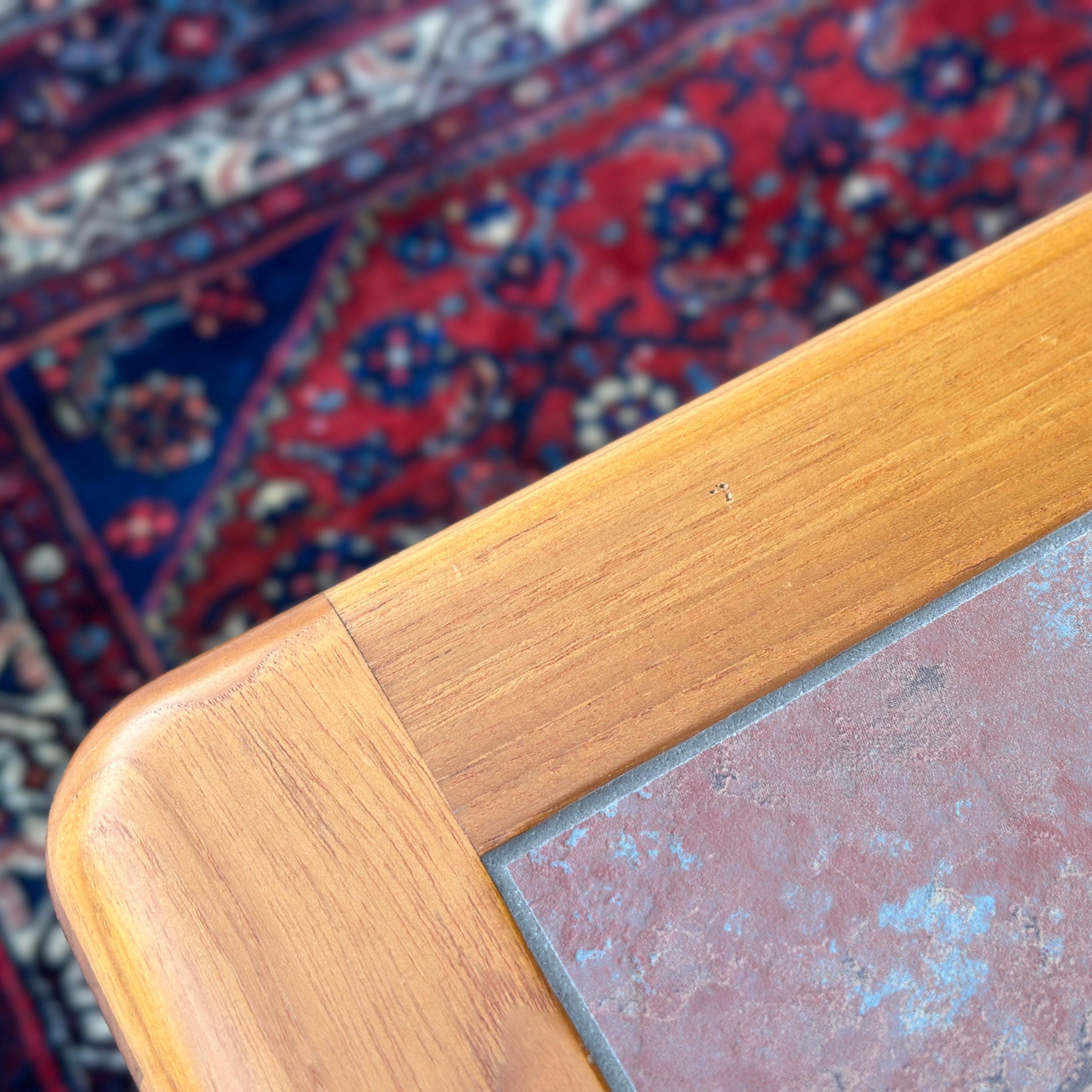 Danish Modern Haslev Teak Side Table With Tile & Brass Top by Tue Poulsen 1