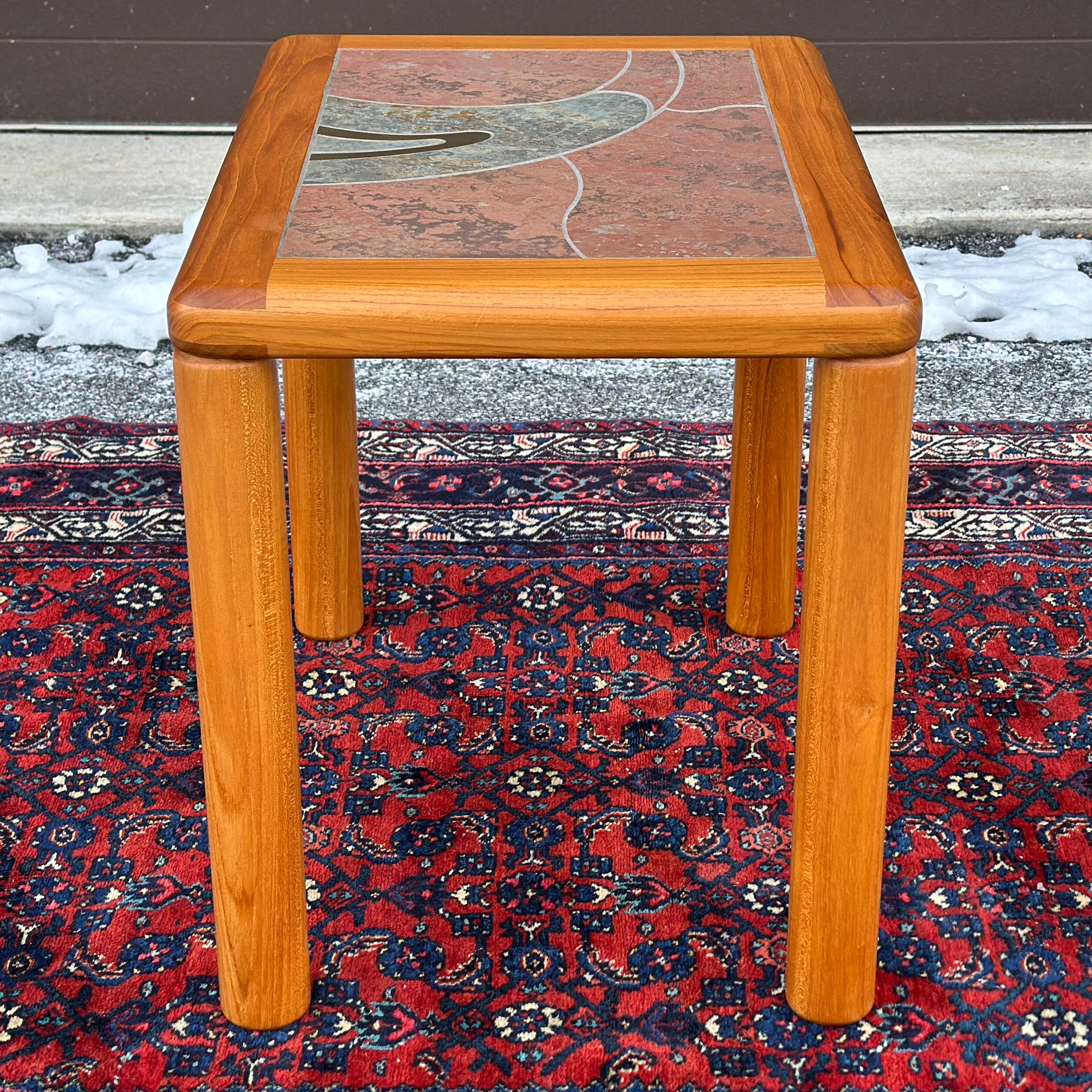 Danish Modern Haslev Teak Side Table With Tile & Brass Top by Tue Poulsen 2