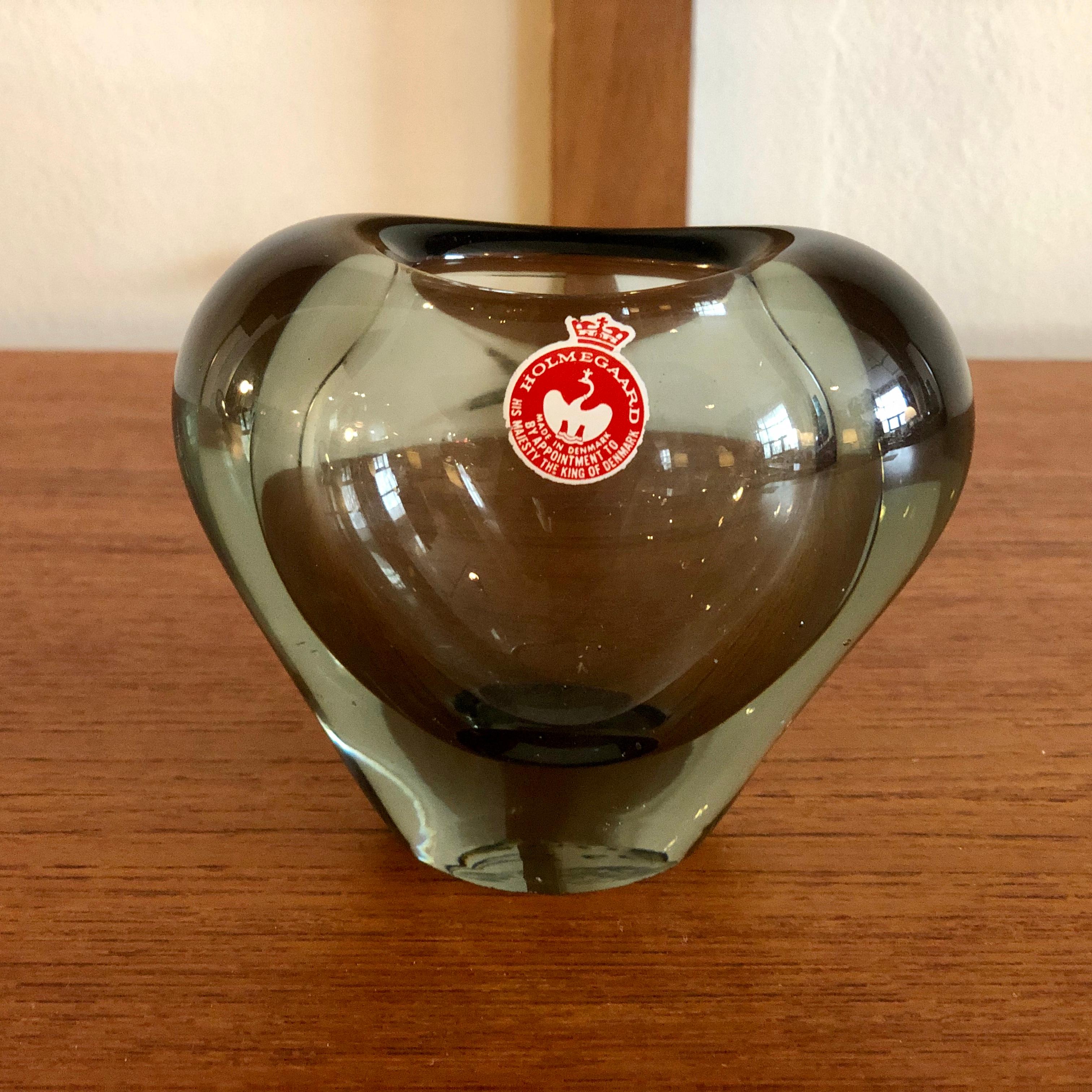 Heavyweight heart shaped vase by Per Lukten for Holmegaard, retains it's original sticker.