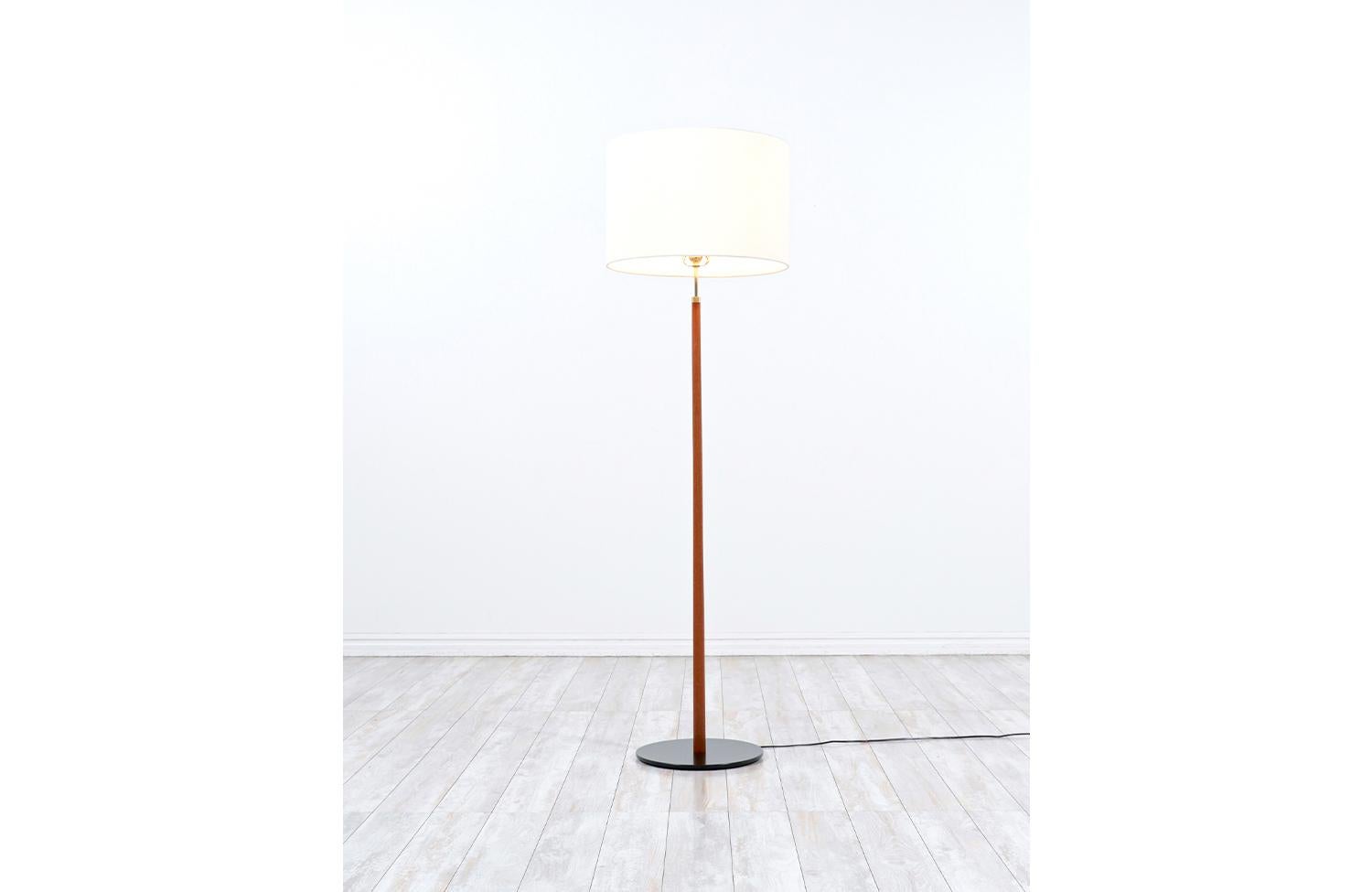 Mid-Century Modern Danish Modern Height-Adjustable Teak Stem Floor Lamp with Iron Base