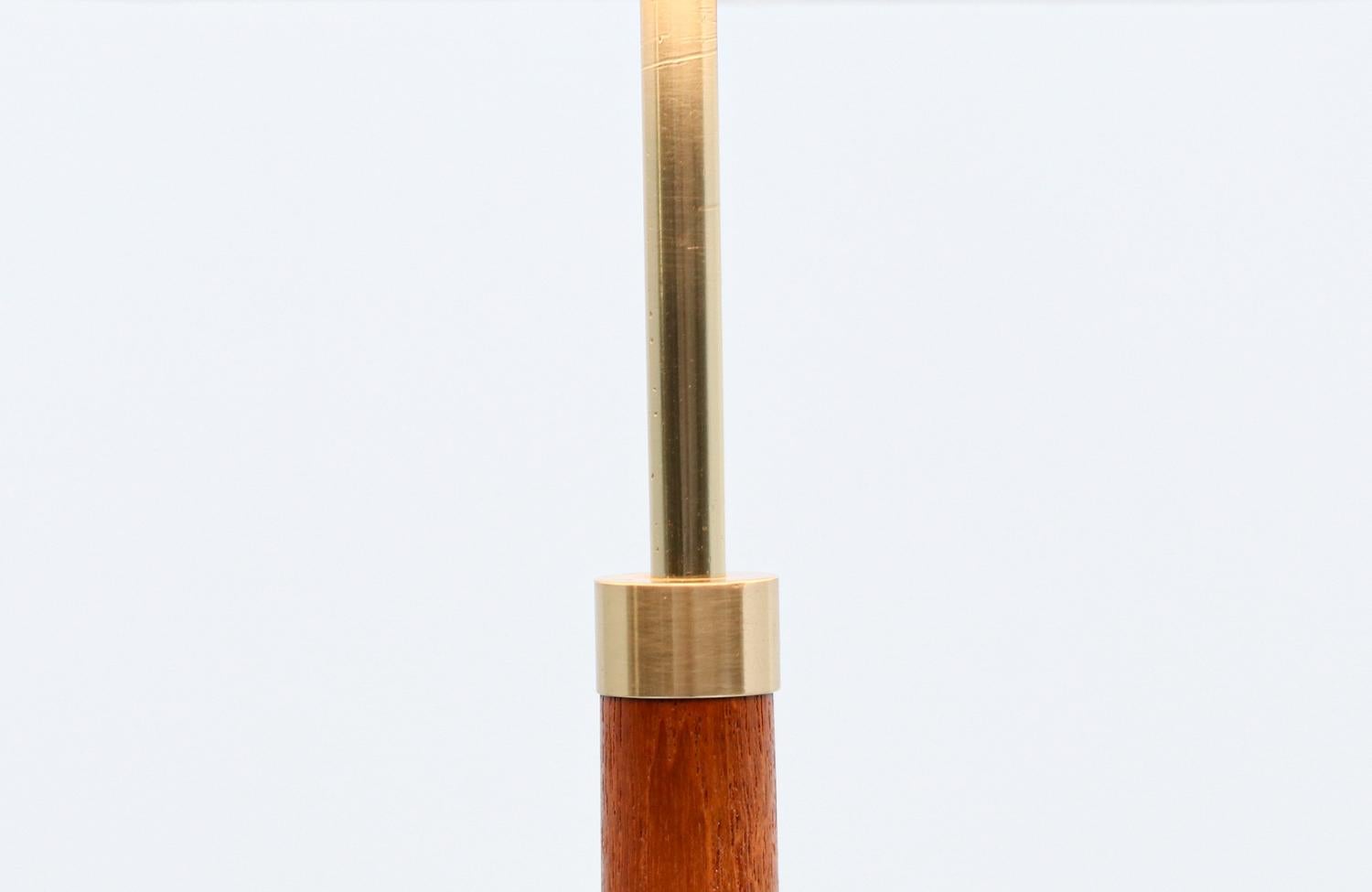 Linen Danish Modern Height-Adjustable Teak Stem Floor Lamp with Iron Base