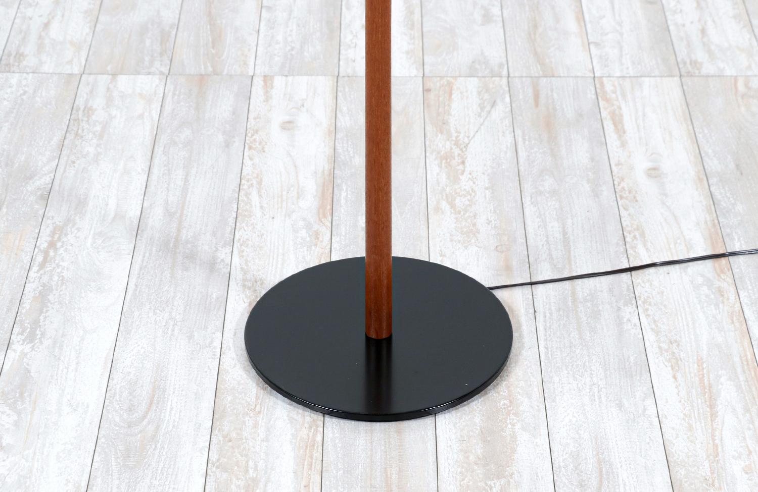 Danish Modern Height-Adjustable Teak Stem Floor Lamp with Iron Base 1