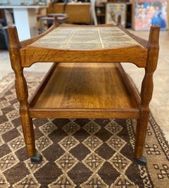 Danish Modern Henning Kjærnulf Oak Ox Art Tile Bar Cart