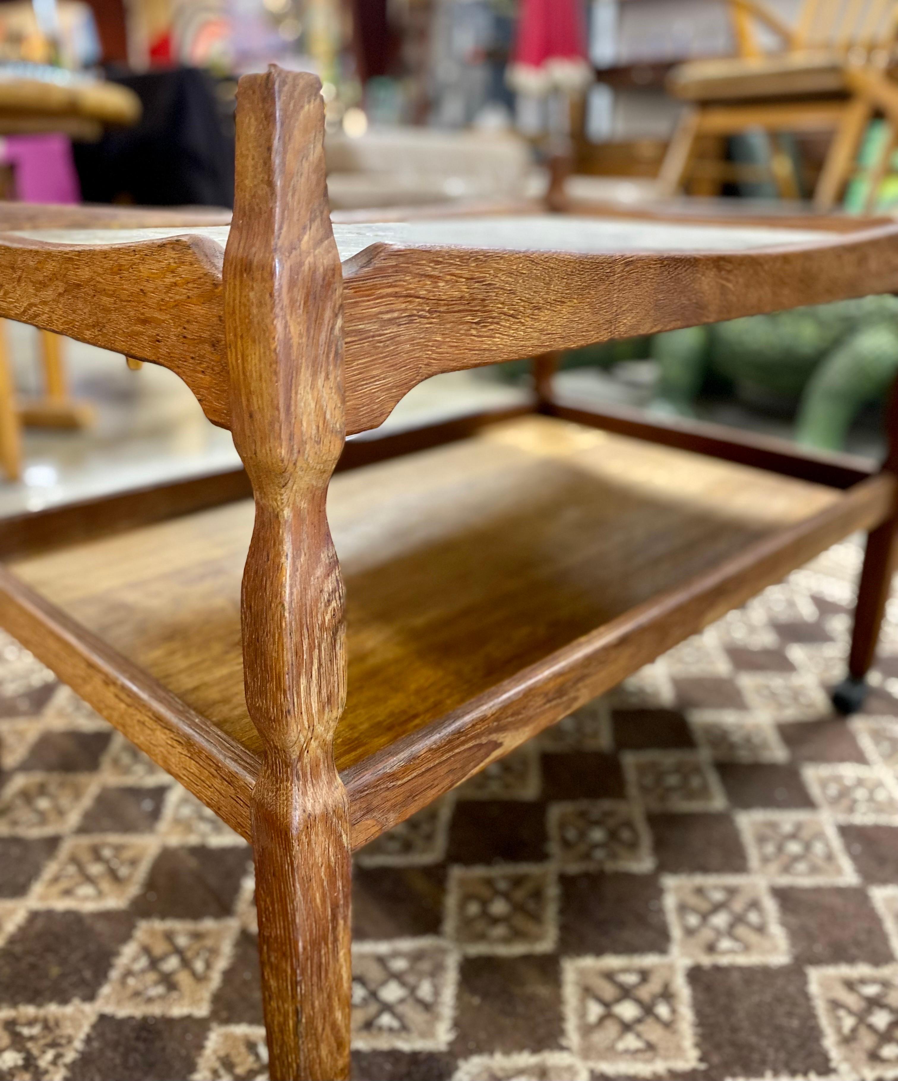Brutalist Danish Modern Henning Kjærnulf Oak Ox Art Tile Bar Cart