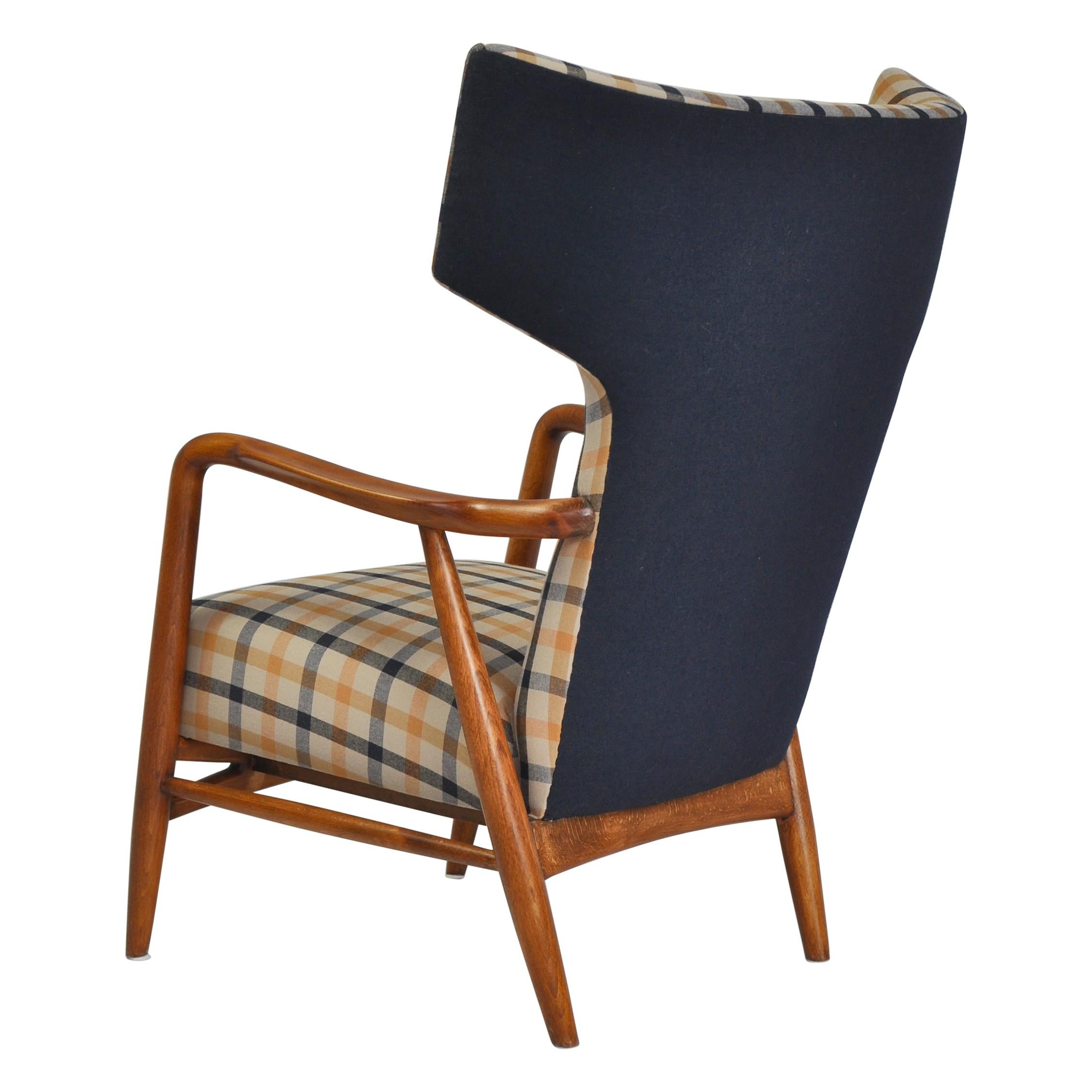 Danish Modern High Back Oak Armchair For Sale at 1stDibs