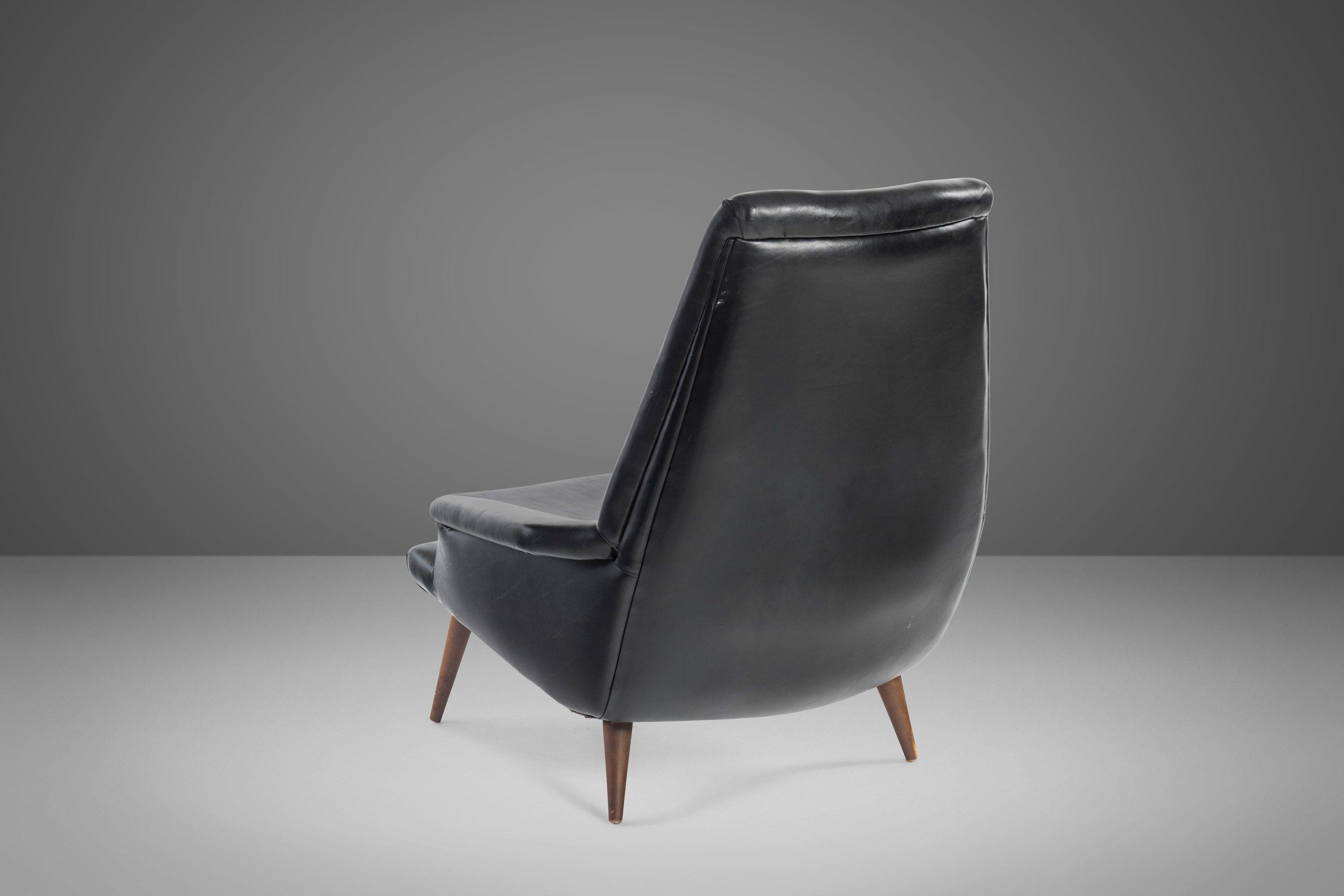 Scandinavian Modern Danish Modern High Back Lounge Chair in Original Vinyl Upholstery, c. 1960s For Sale