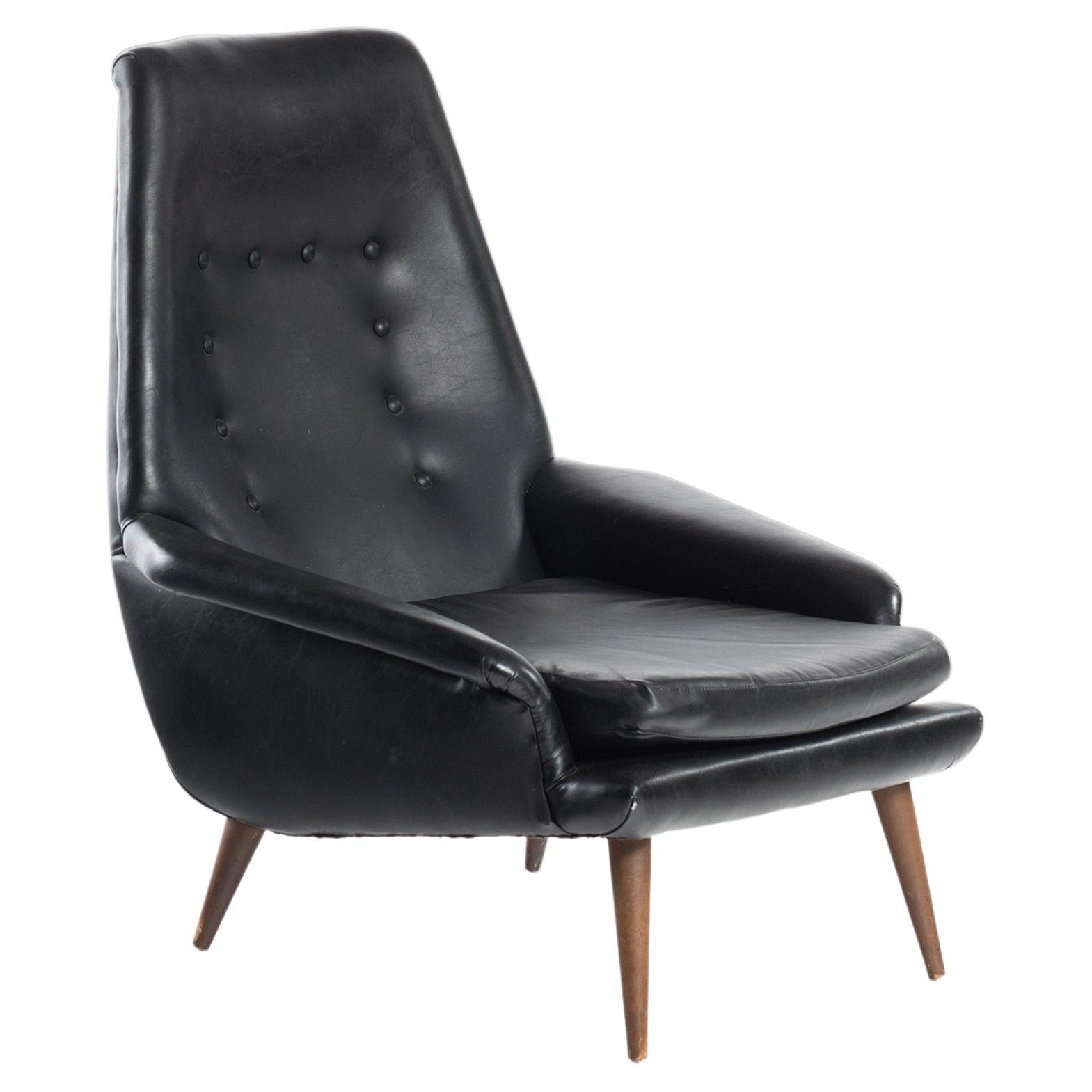 Danish Modern High Back Lounge Chair in Original Vinyl Upholstery, c. 1960s For Sale