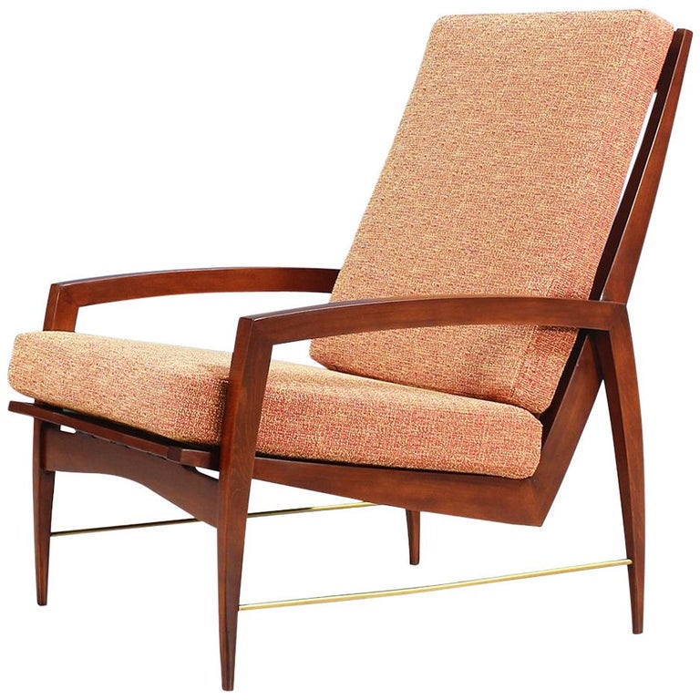 Danish Modern High-Back Lounge Chair with Brass Accents For Sale at 1stdibs