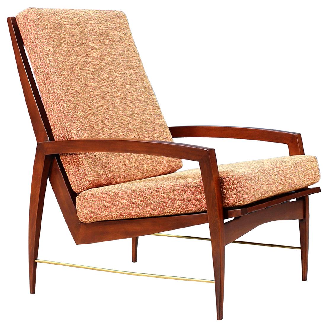 Danish Modern High-Back Lounge Chair with Brass Accents