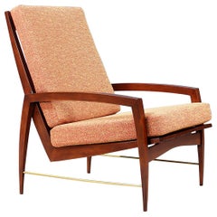 Danish Modern High-Back Lounge Chair with Brass Accents