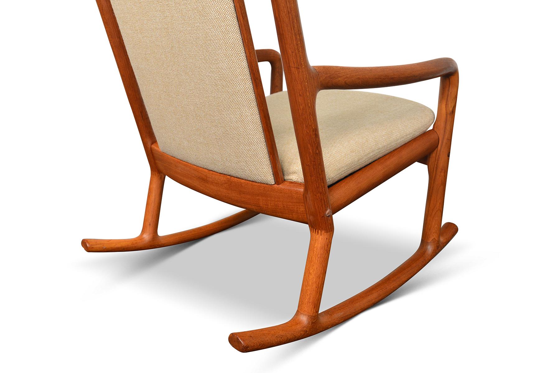 Danish Modern High Back Solid Teak Rocking Chair by Juul Kristensen For Sale 4