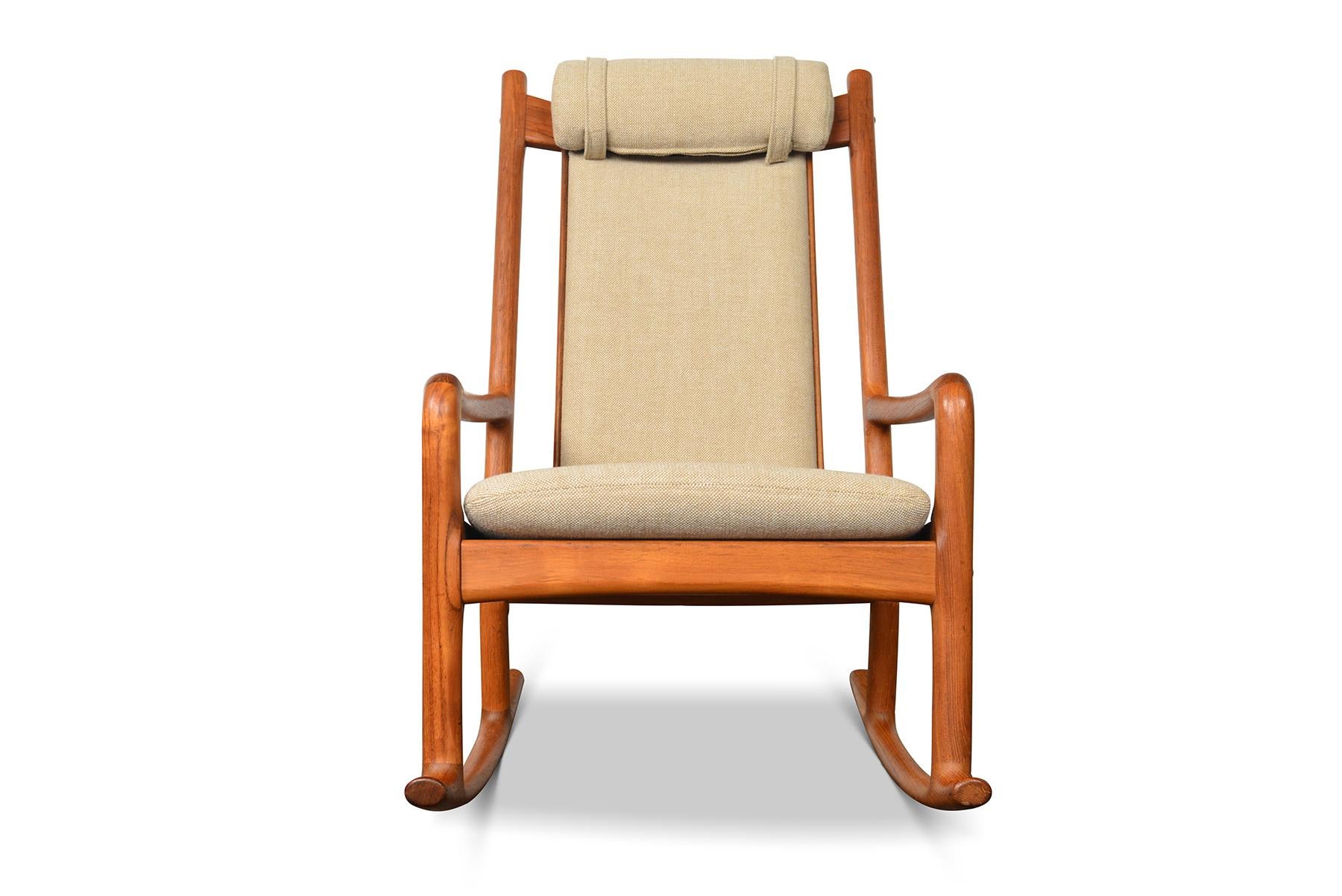 Danish Modern High Back Solid Teak Rocking Chair by Juul Kristensen For Sale 6