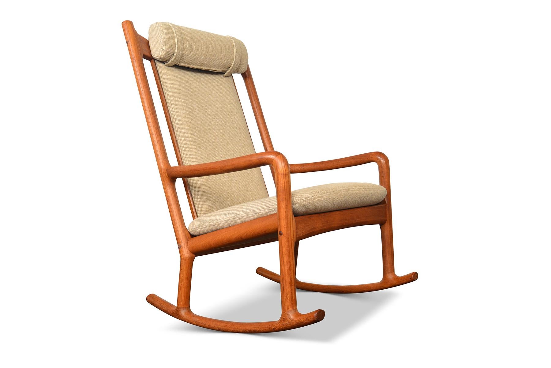 Mid-Century Modern Danish Modern High Back Solid Teak Rocking Chair by Juul Kristensen For Sale