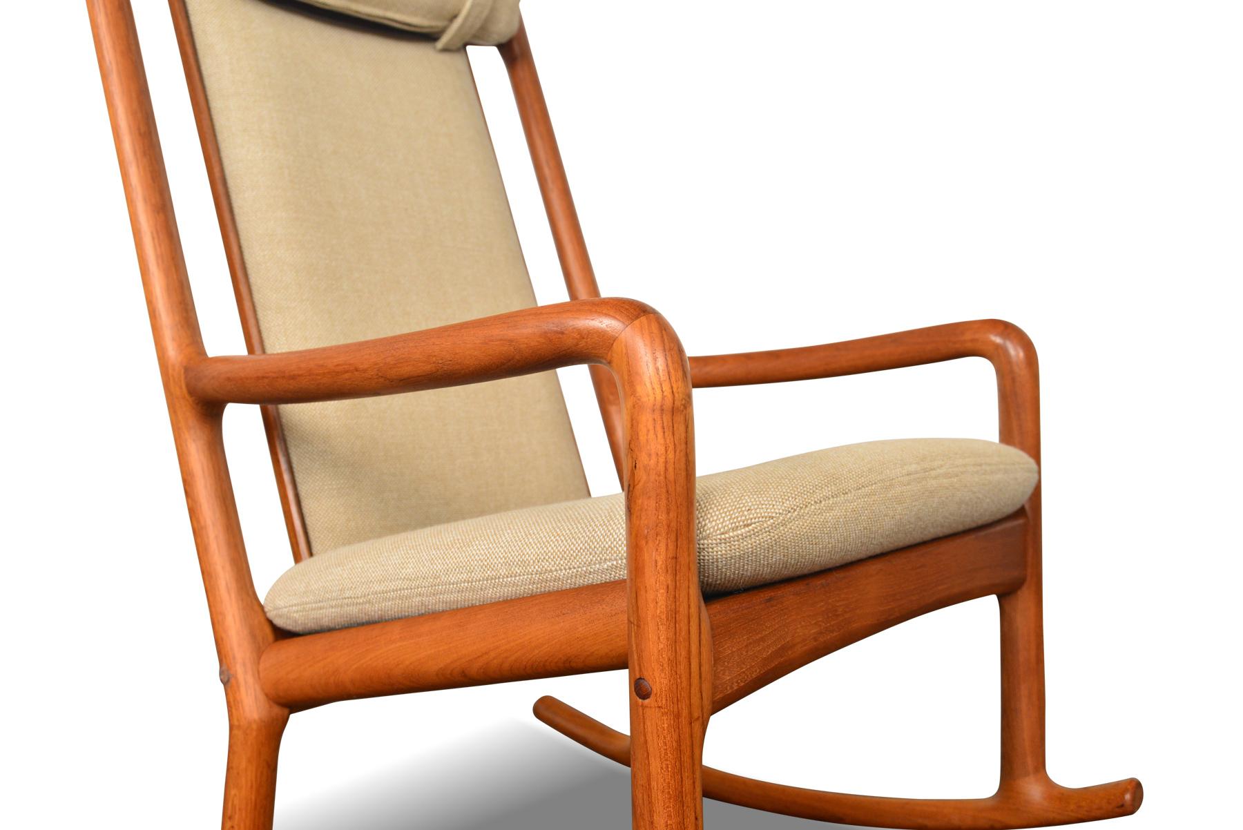 Danish Modern High Back Solid Teak Rocking Chair by Juul Kristensen In Excellent Condition For Sale In Berkeley, CA