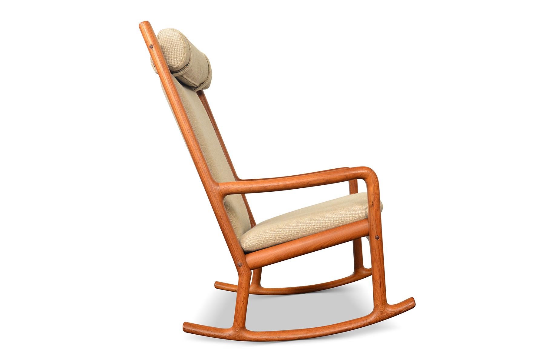 Danish Modern High Back Solid Teak Rocking Chair by Juul Kristensen In Excellent Condition For Sale In Berkeley, CA