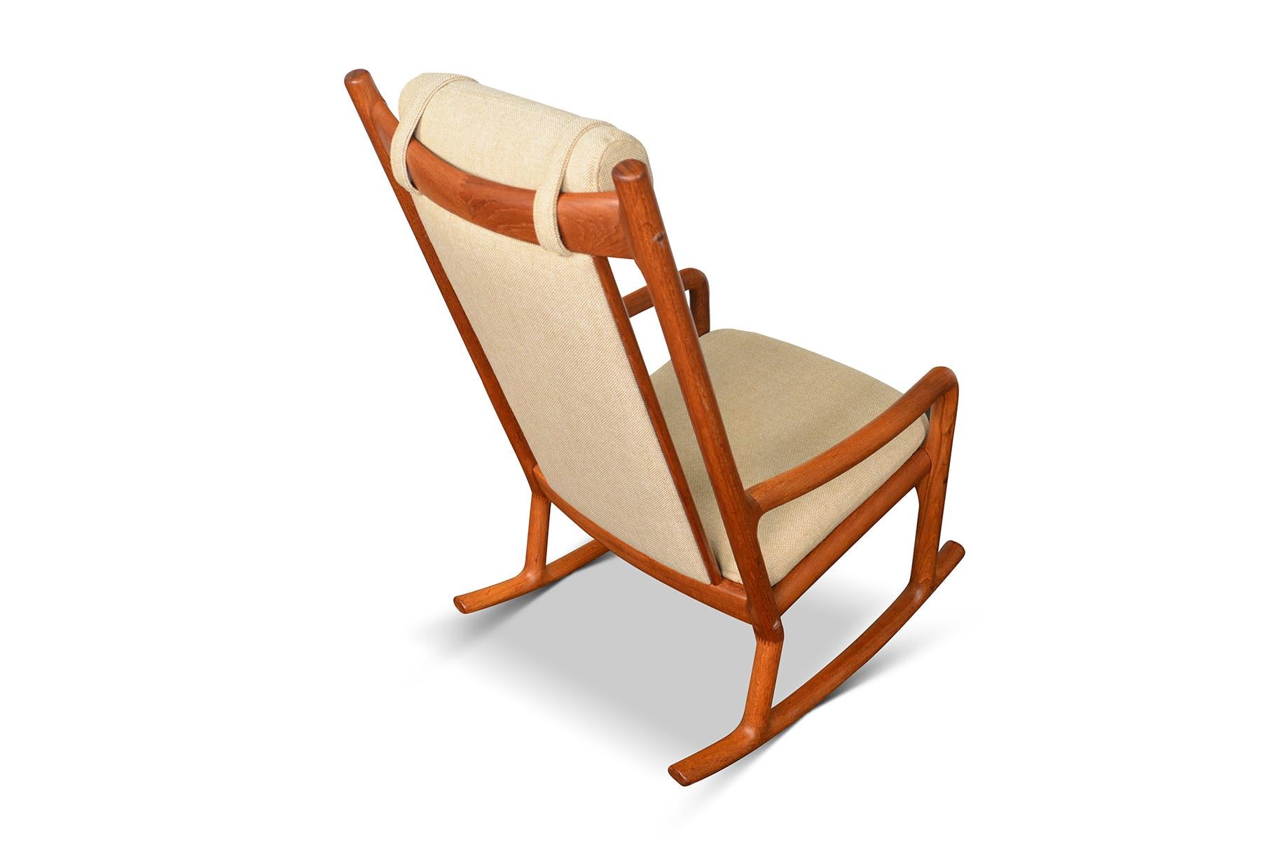 20th Century Danish Modern High Back Solid Teak Rocking Chair by Juul Kristensen For Sale