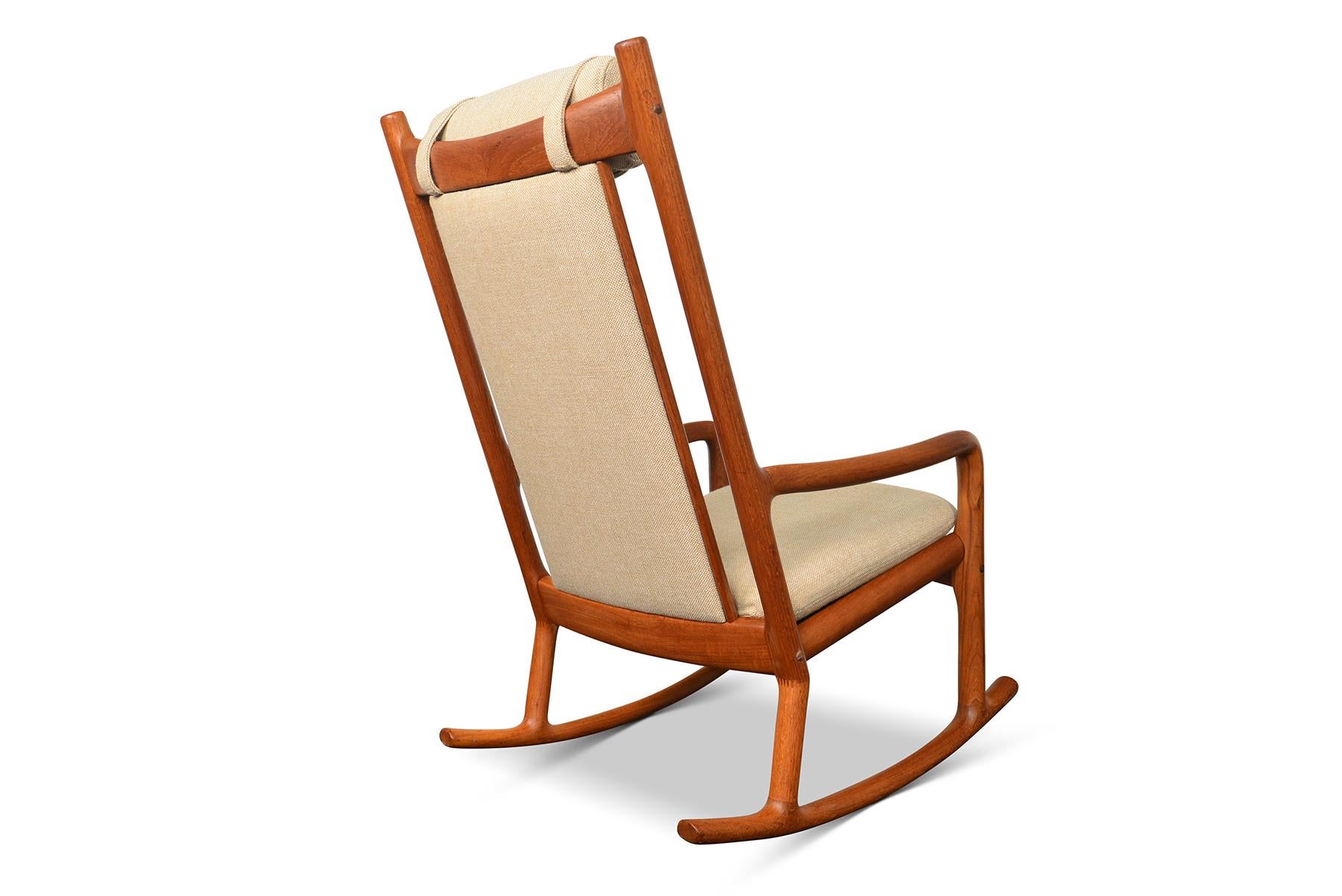 Danish Modern High Back Solid Teak Rocking Chair by Juul Kristensen For Sale 3