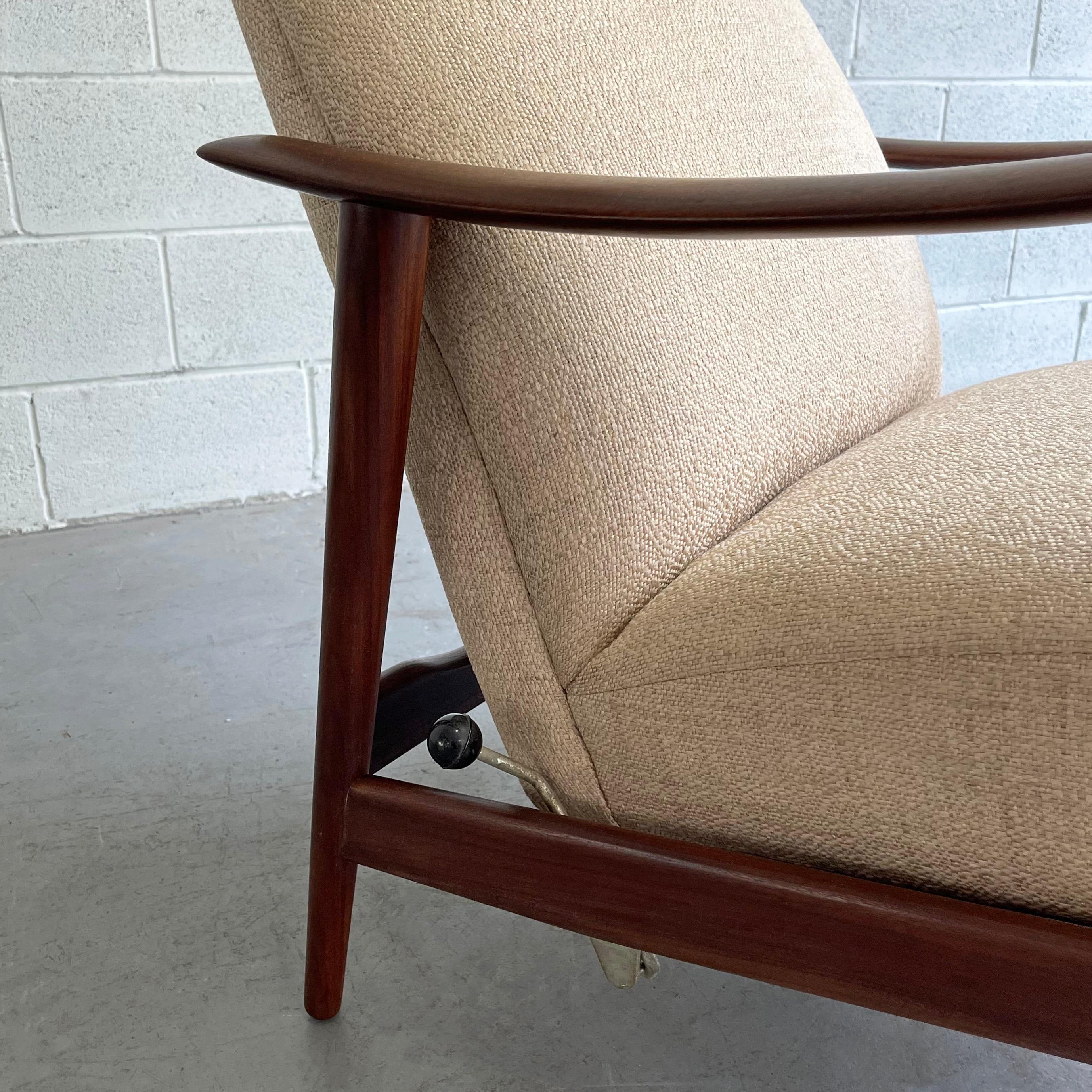 Fabric Danish Modern High Back Teak Recliner Lounge Chair by Arnt Lande