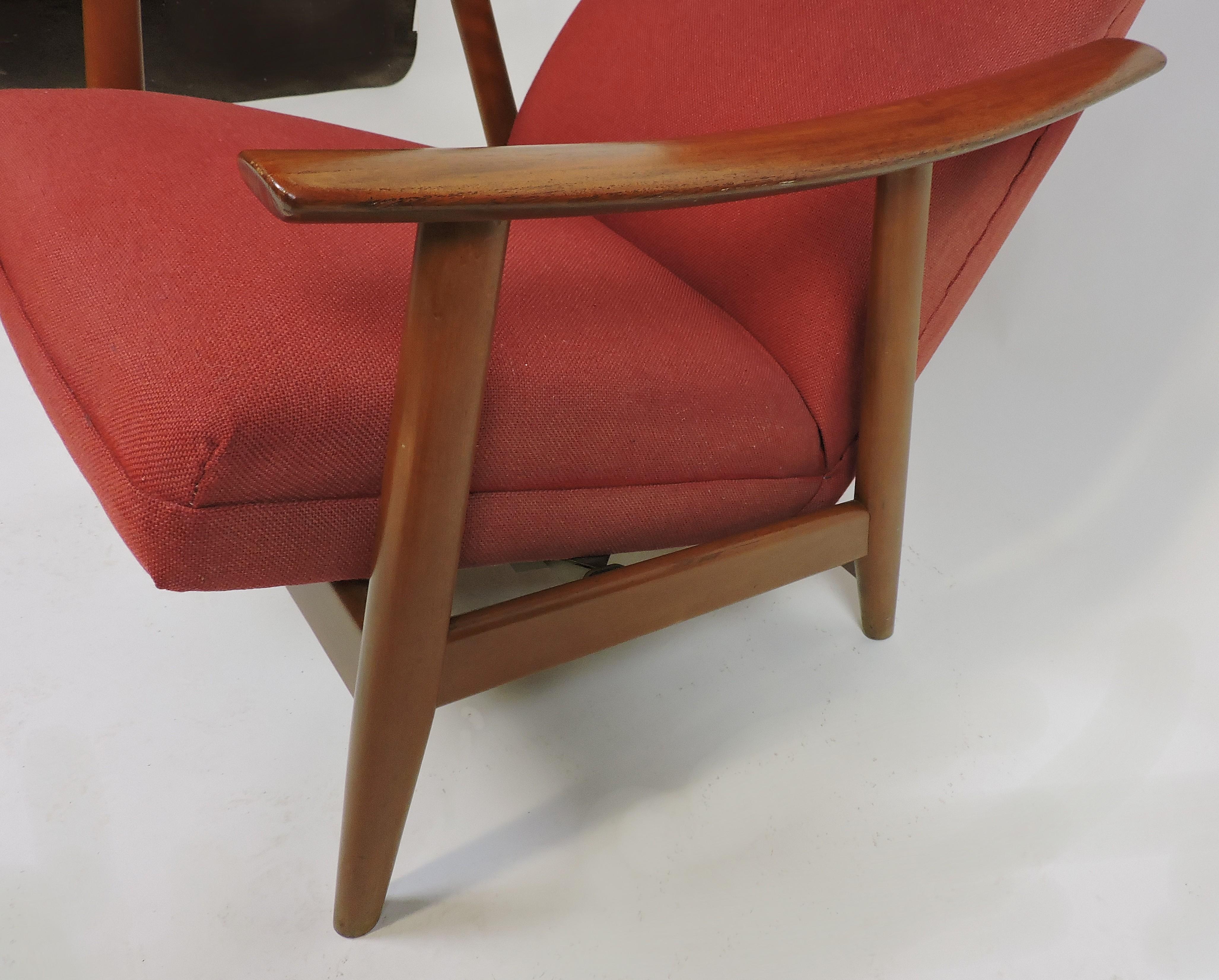 Upholstery Danish Modern High Back Teak Rocker Recliner Chair by Arnt Lande, Two Available