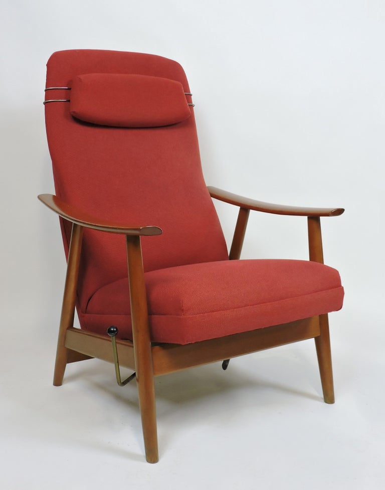 Danish Modern High Back Teak Rocker Recliner Chair by Arnt Lande, Two