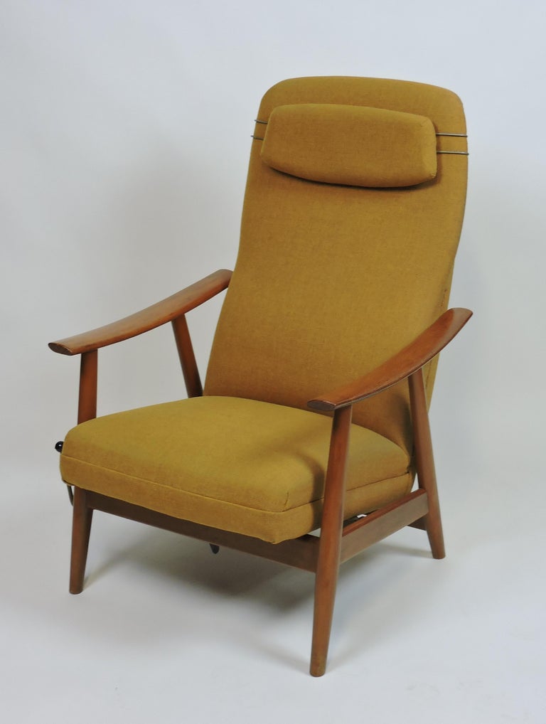 Danish Modern High Back Teak Rocker Recliner Chair by Arnt Lande, Two