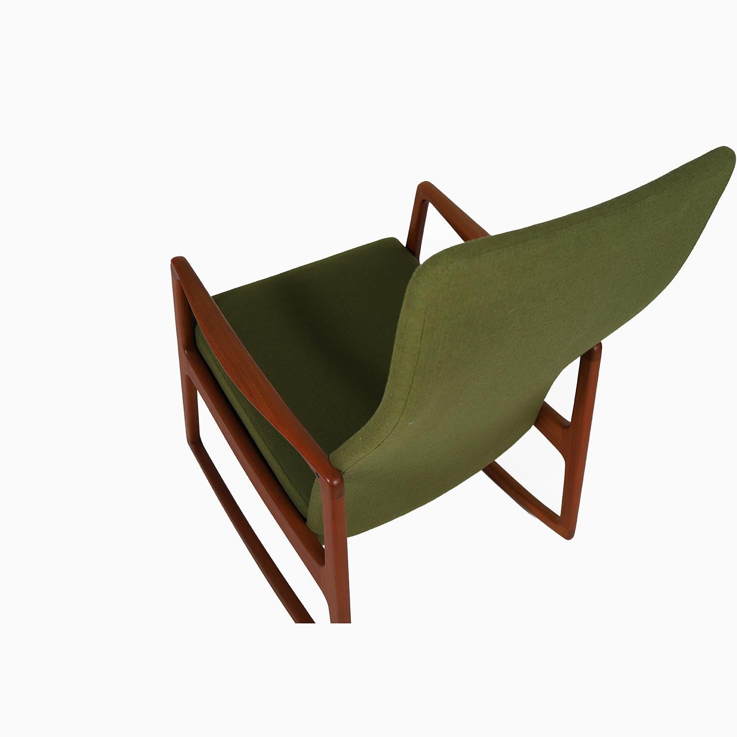 Scandinavian Modern Danish Modern High Backed Teak Rocking Chair by Ole Wanscher