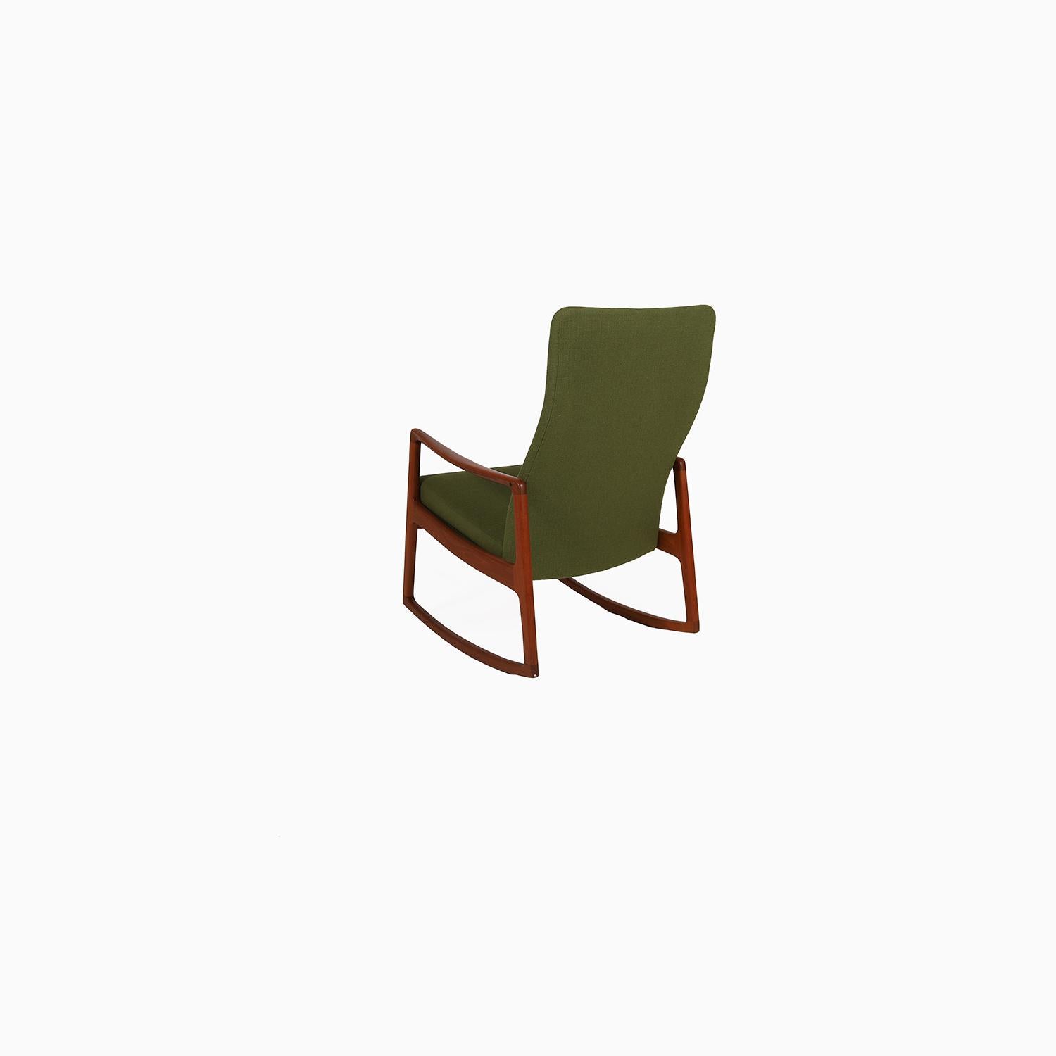 Oiled Danish Modern High Backed Teak Rocking Chair by Ole Wanscher
