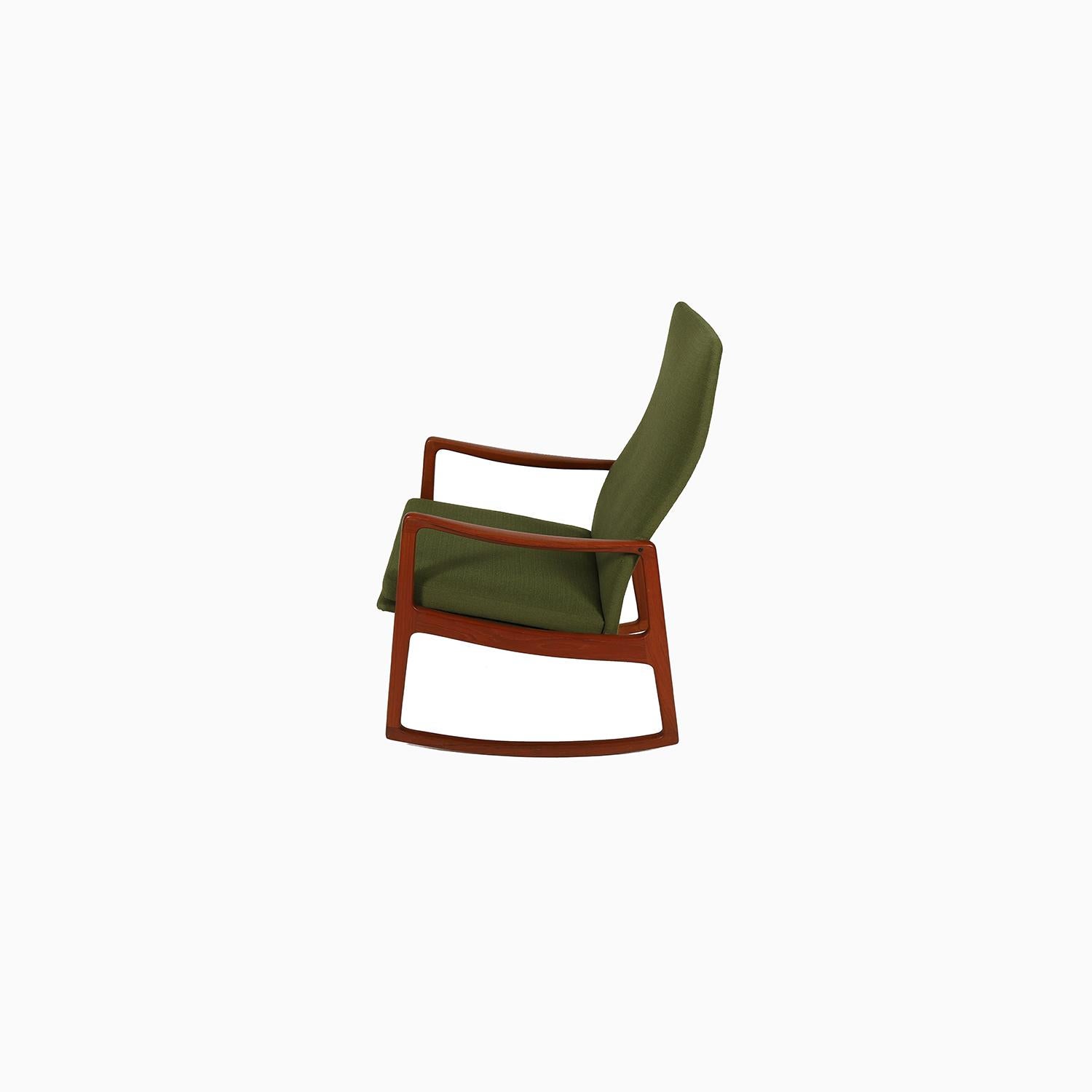 Danish Modern High Backed Teak Rocking Chair by Ole Wanscher In Excellent Condition In Minneapolis, MN