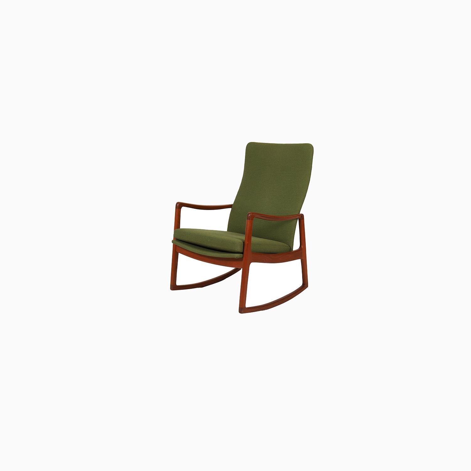 20th Century Danish Modern High Backed Teak Rocking Chair by Ole Wanscher