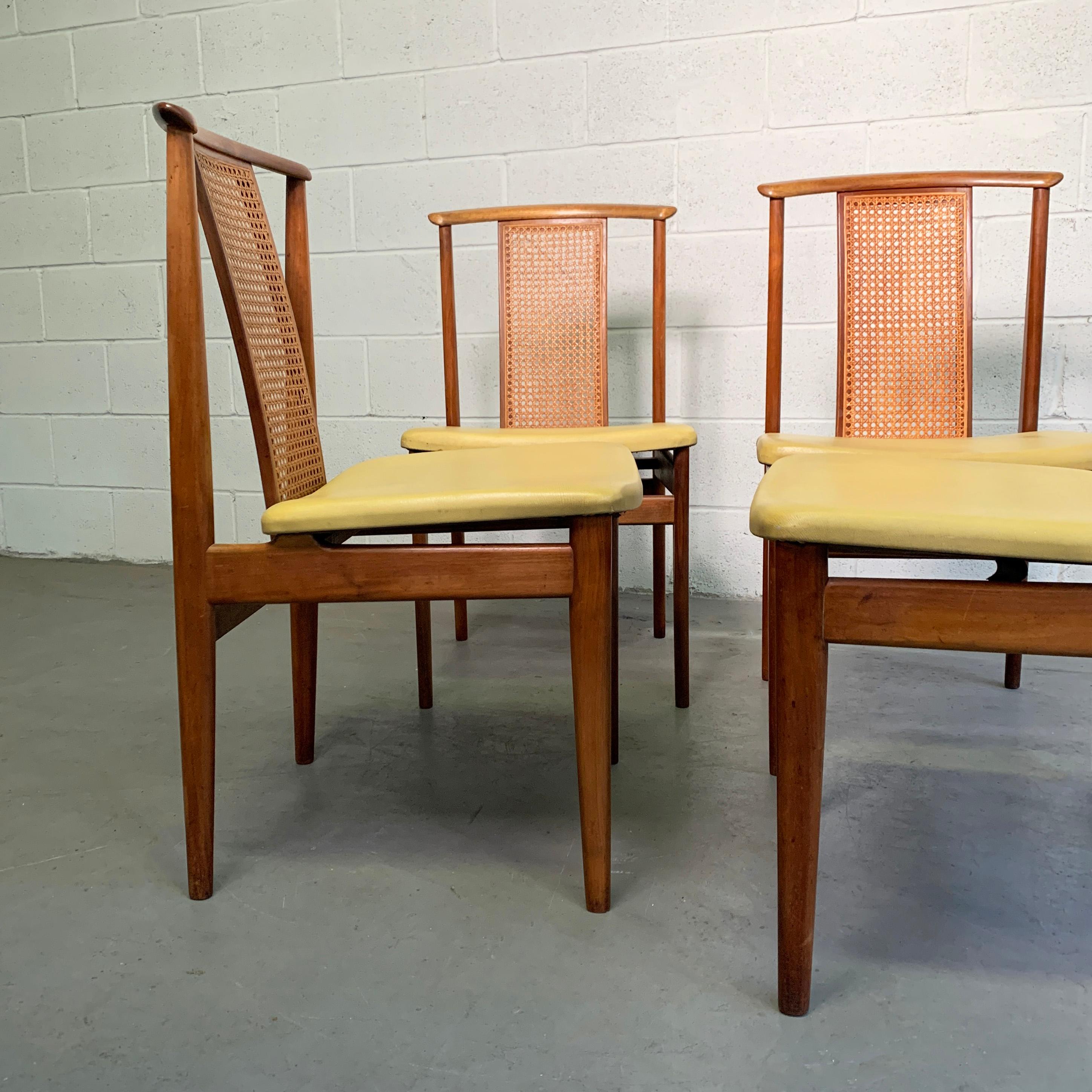 Scandinavian Modern Danish Modern High Cane Back Teak Dining Chairs
