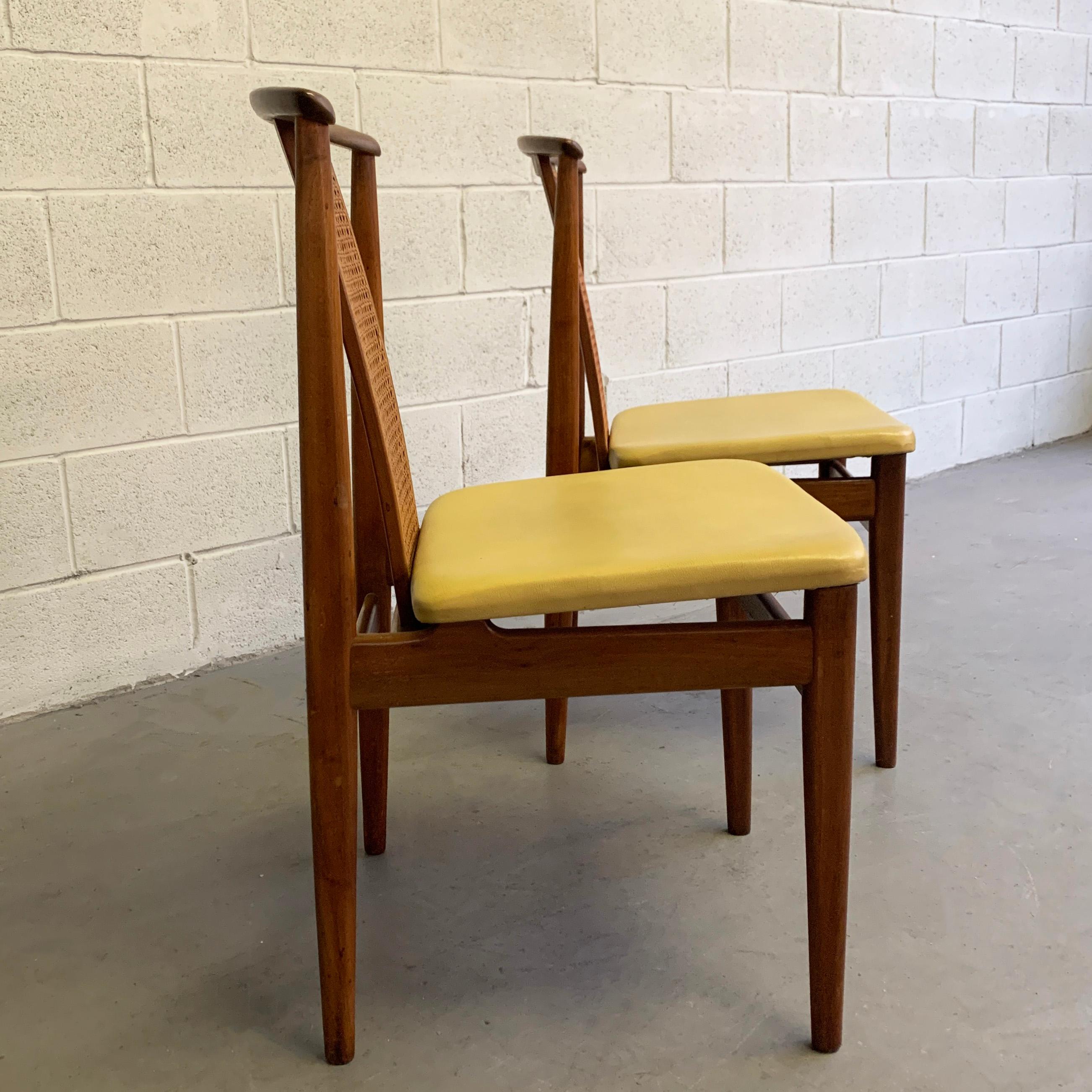 Danish Modern High Cane Back Teak Dining Chairs In Good Condition In Brooklyn, NY