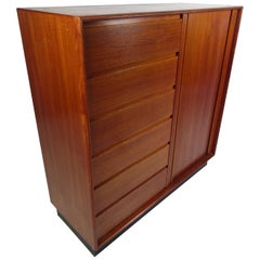 Vintage Danish Modern High Dresser with Tambour Door