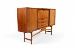 Danish Modern High Sideboard in Teak With Mirrored Dry Bar