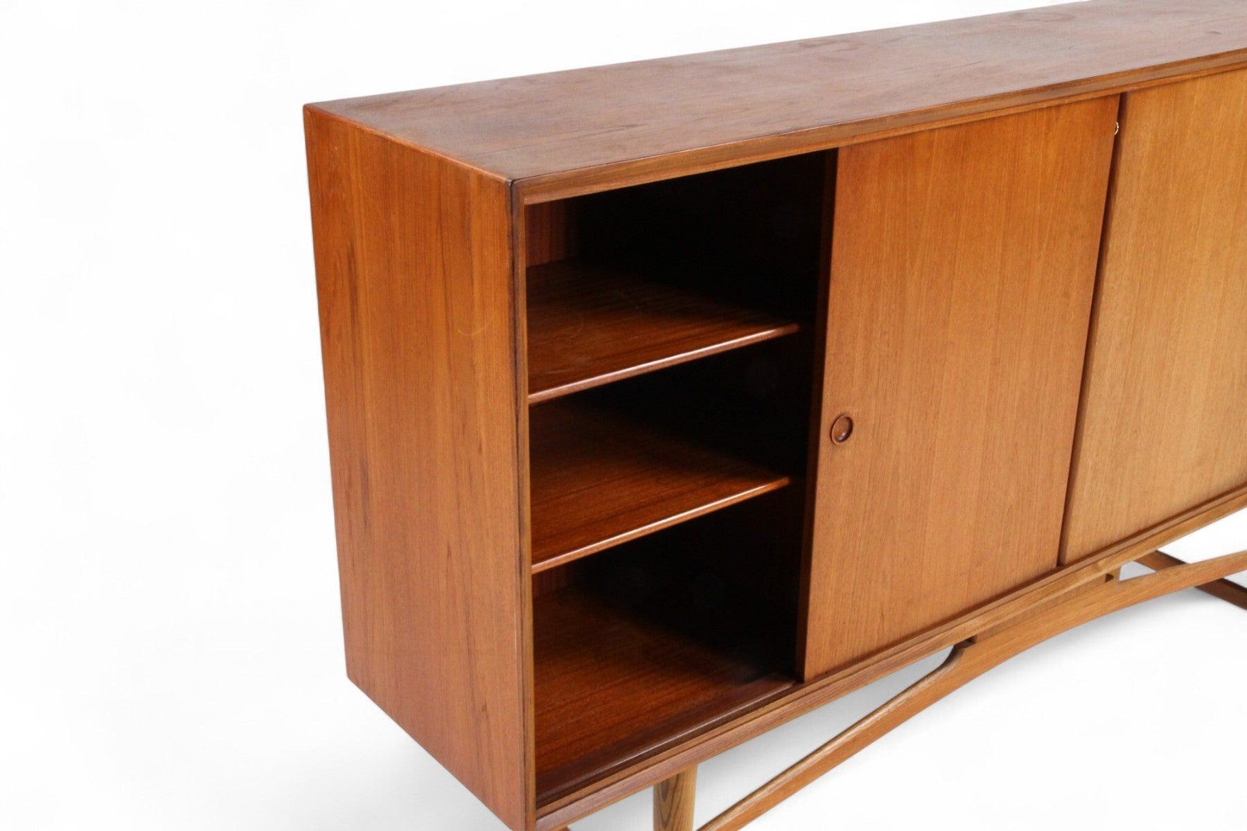 20th Century Danish Modern High Sideboard in Teak With Mirrored Dry Bar For Sale