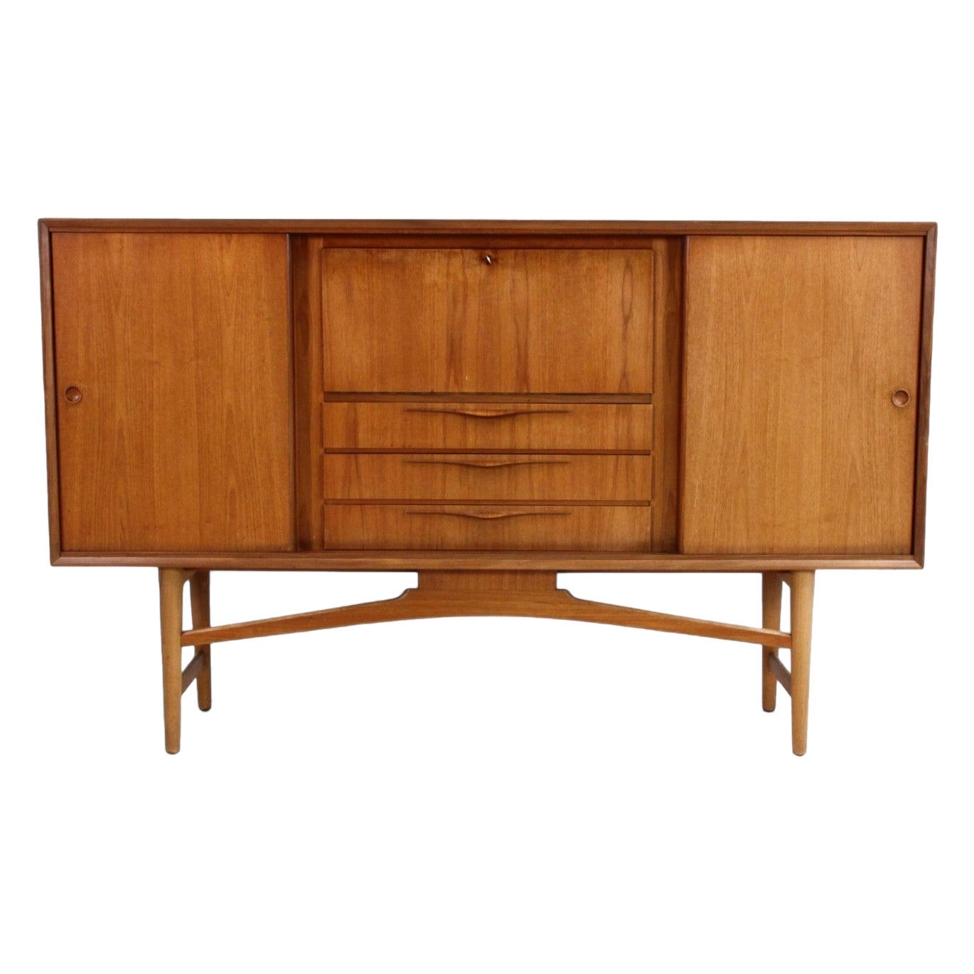 Danish Modern High Sideboard in Teak With Mirrored Dry Bar
