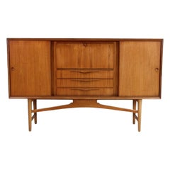 Danish Modern High Sideboard in Teak With Mirrored Dry Bar